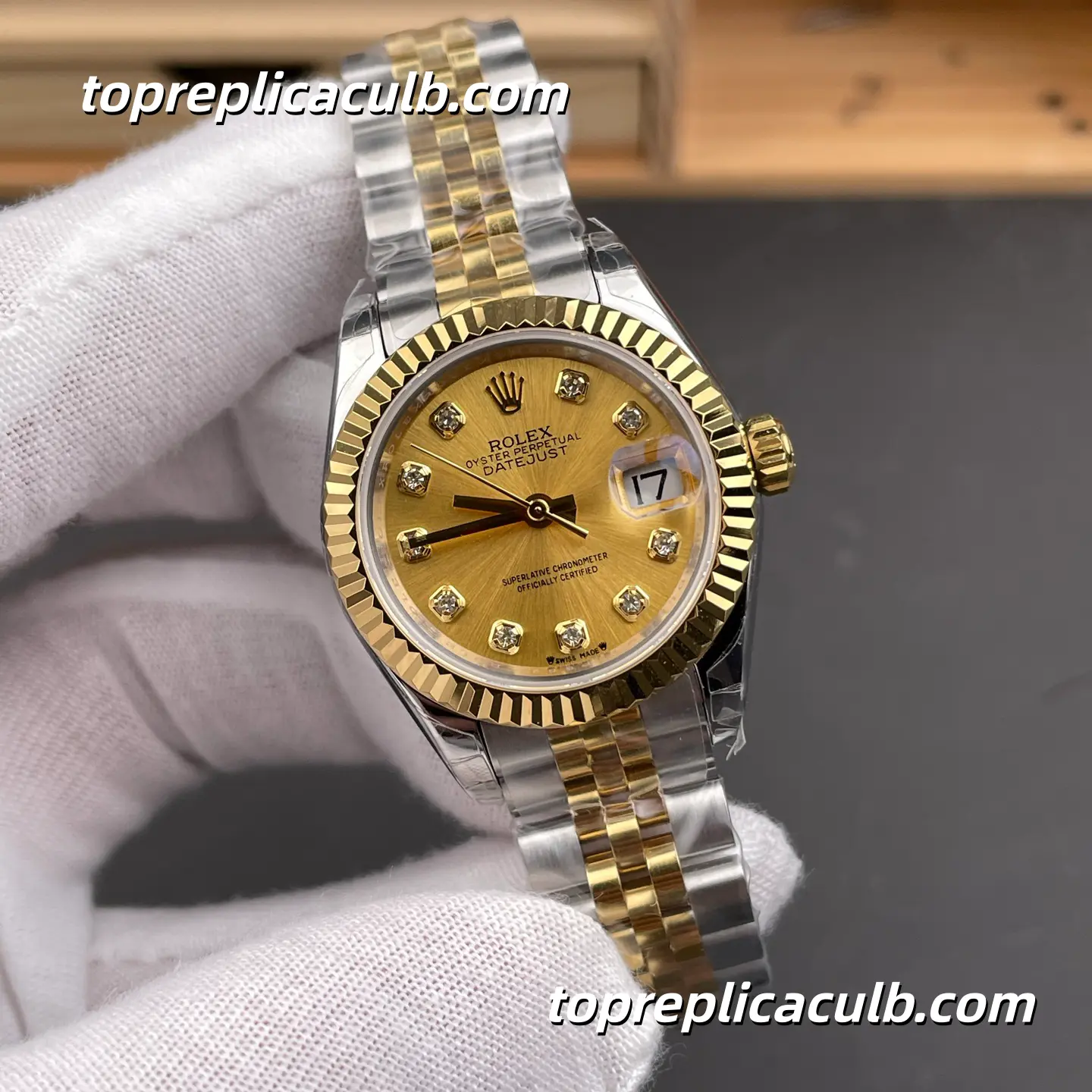 Rolex Lady DateJust 28MM 279173-0011 Champagne Diamond Dial Jubilee Bracelet Super Clone Watch - Image 4
