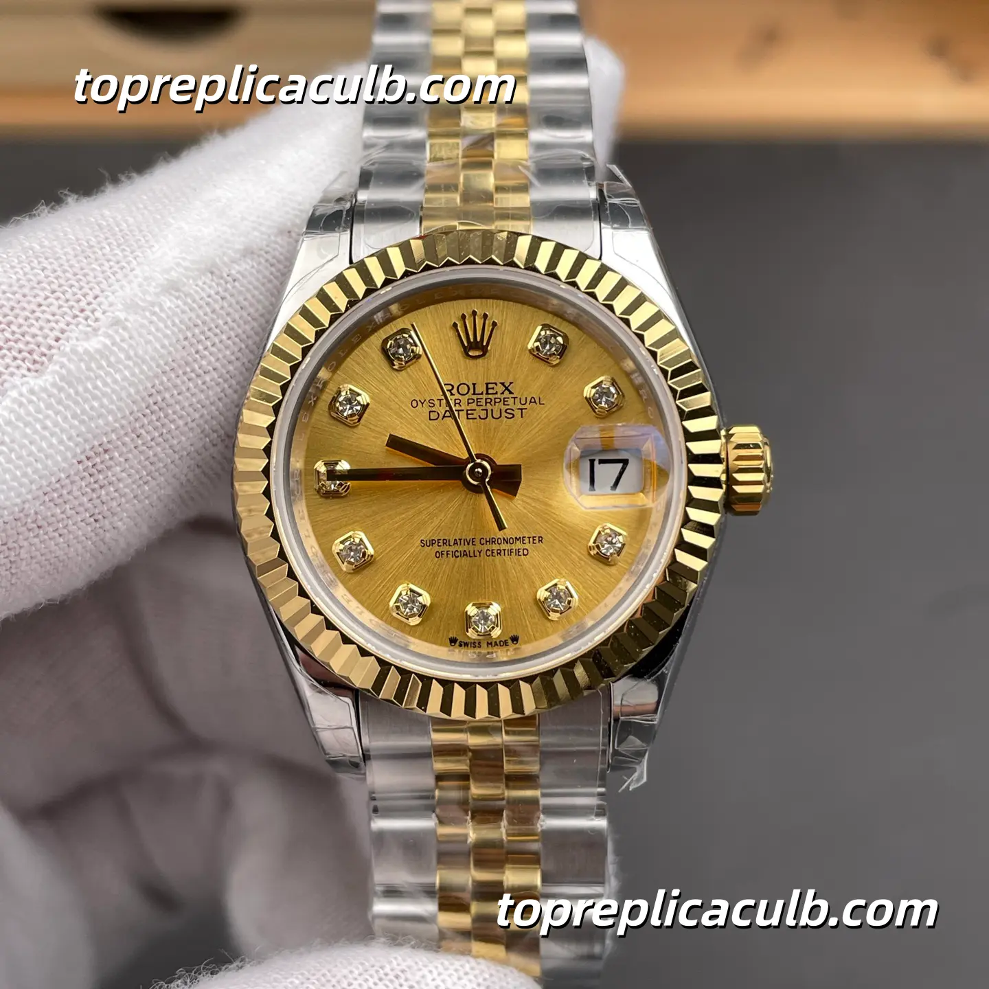 Rolex Lady DateJust 28MM 279173-0011 Champagne Diamond Dial Jubilee Bracelet Super Clone Watch - Image 3