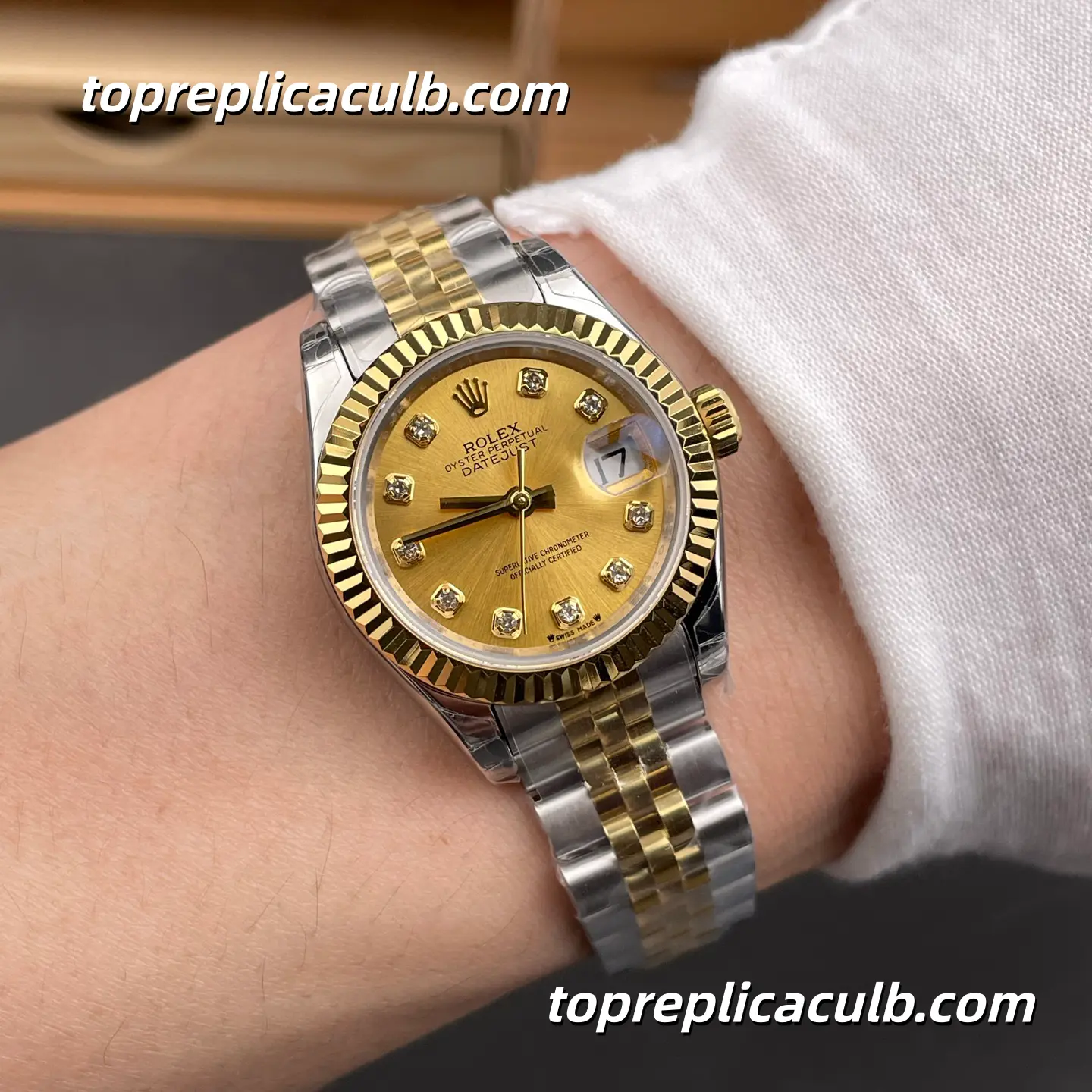 Rolex Lady DateJust 28MM 279173-0011 Champagne Diamond Dial Jubilee Bracelet Super Clone Watch - Image 2