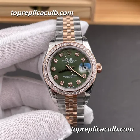 Rolex Lady DateJust 28MM 279381RBR-0007 Olive Green Diamond Dial Jubilee Bracelet Super Clone Watch