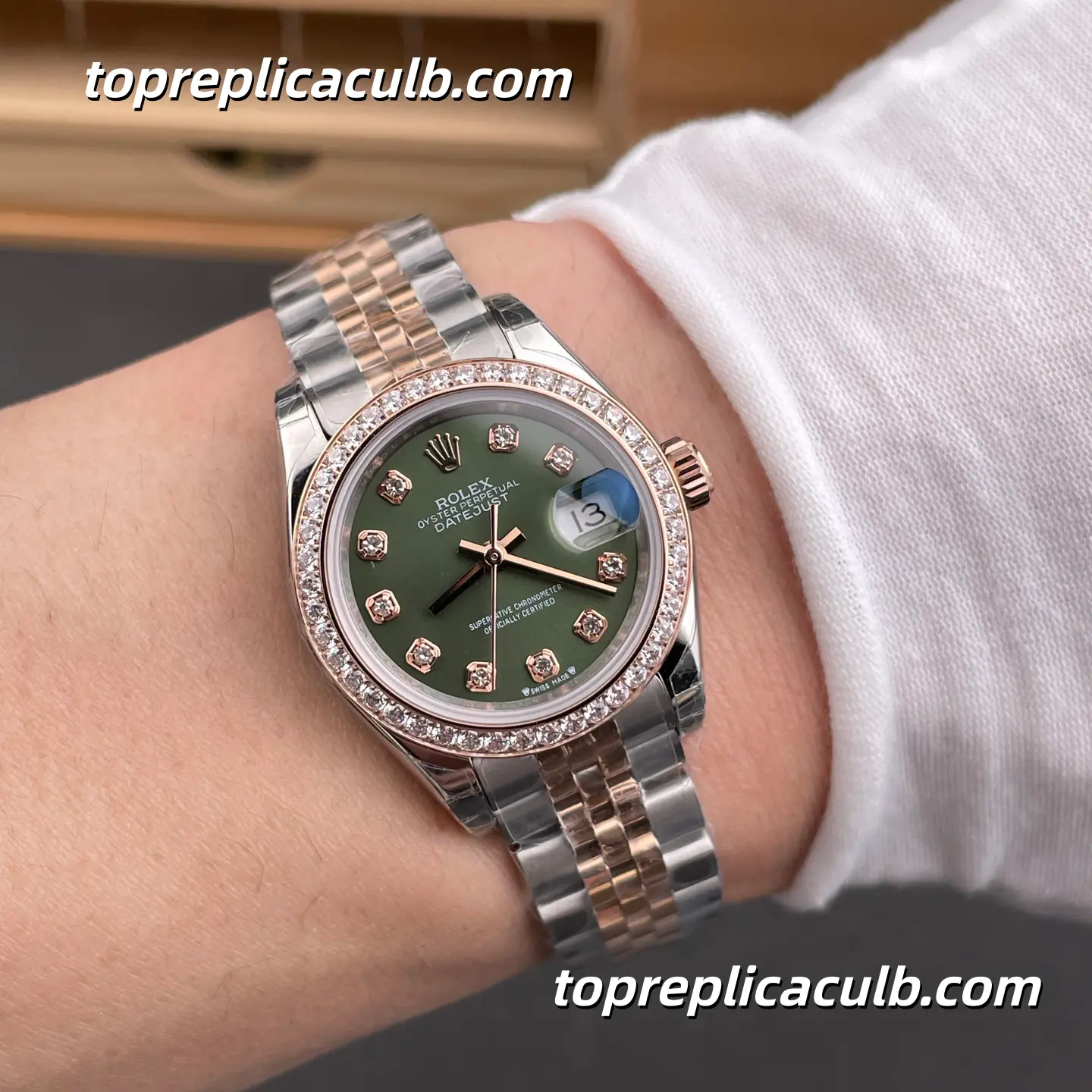 Rolex Lady DateJust 28MM 279381RBR-0007 Olive Green Diamond Dial Jubilee Bracelet Super Clone Watch - Image 2