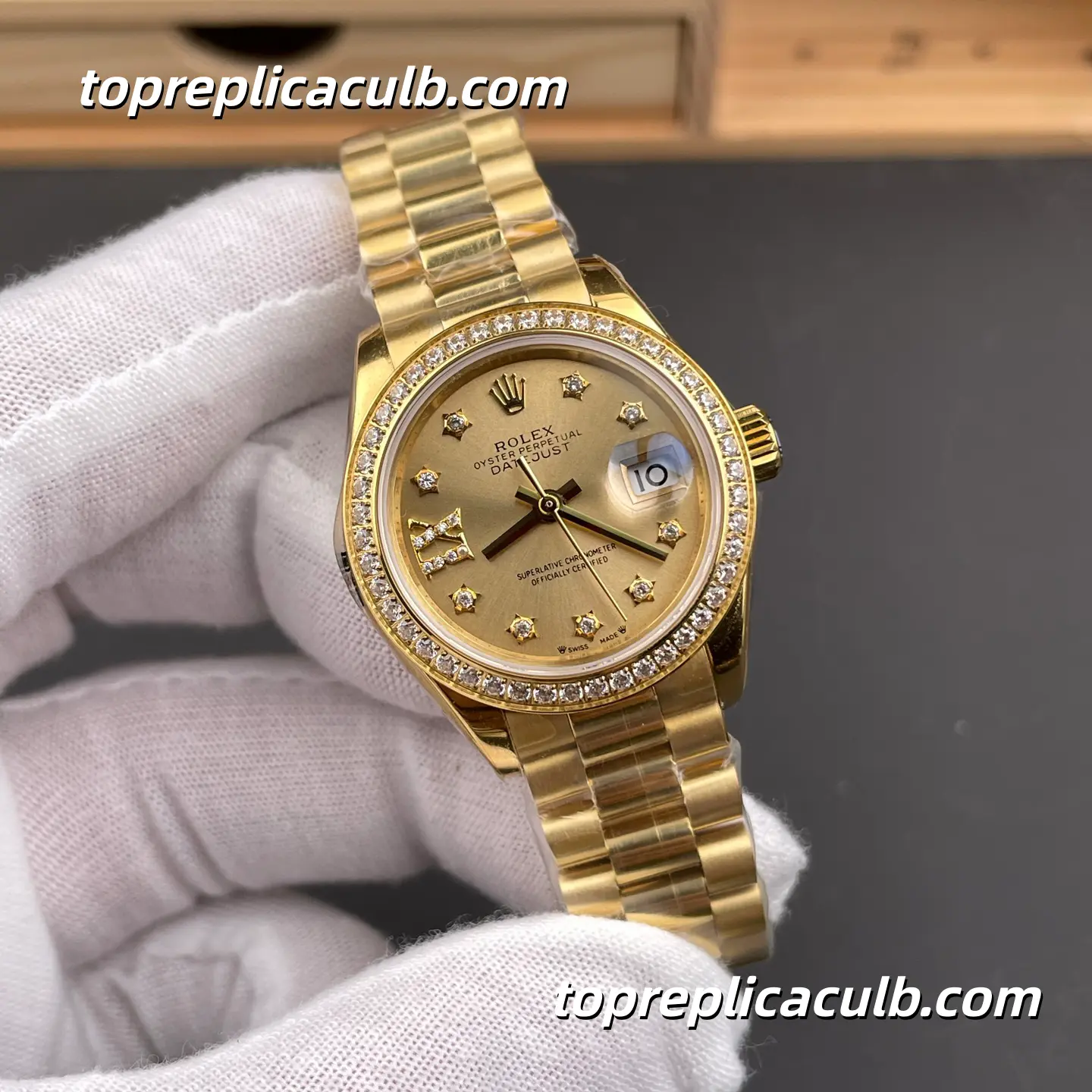 Rolex Lady-Datejust 28MM 279138RBR 18K Everose Gold Diamond Bezel Olive Green Dial Jubilee Bracelet Super Clone - Image 4