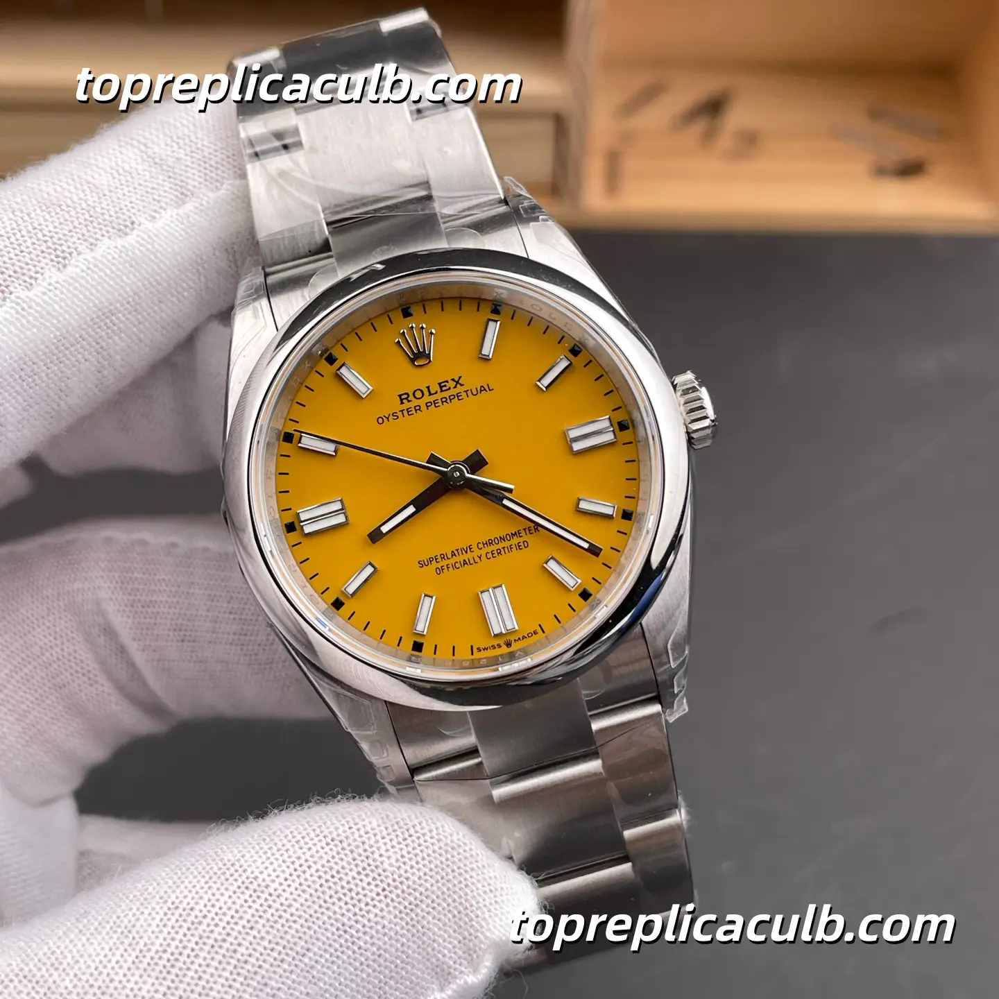 Rolex Oyster Perpetual 41MM 124300-0004 Yellow Dial Oyster Bracelet Super Clone Watch with 3230 Movement - Image 4