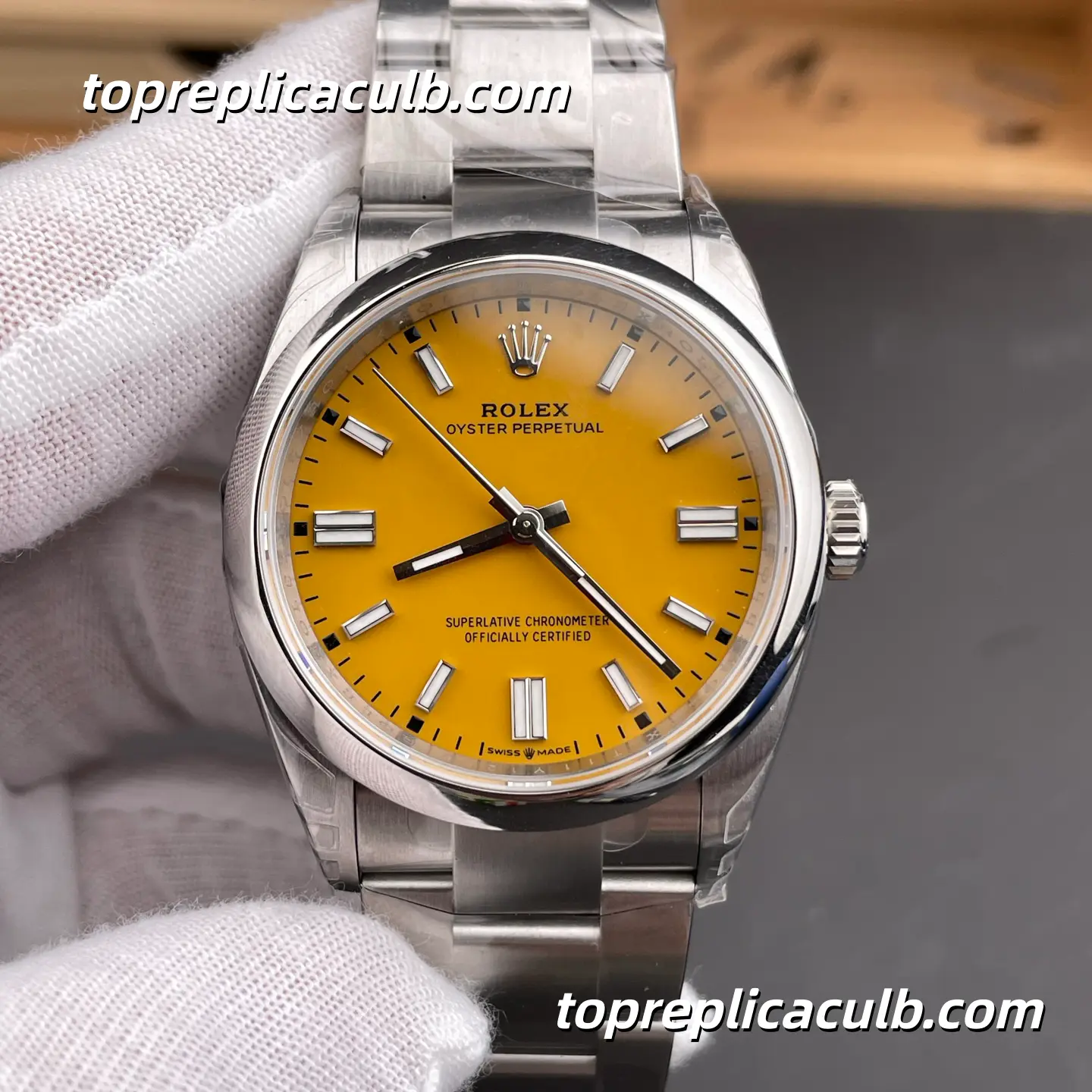Rolex Oyster Perpetual 41MM 124300-0004 Yellow Dial Oyster Bracelet Super Clone Watch with 3230 Movement - Image 3