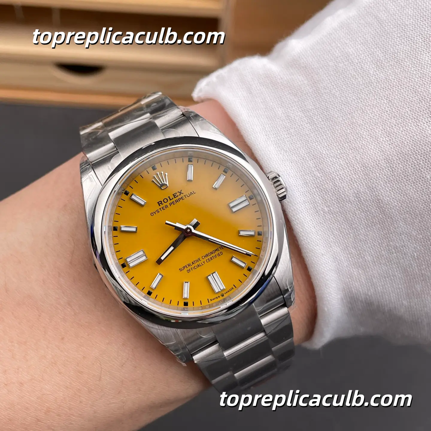 Rolex Oyster Perpetual 41MM 124300-0004 Yellow Dial Oyster Bracelet Super Clone Watch with 3230 Movement - Image 2
