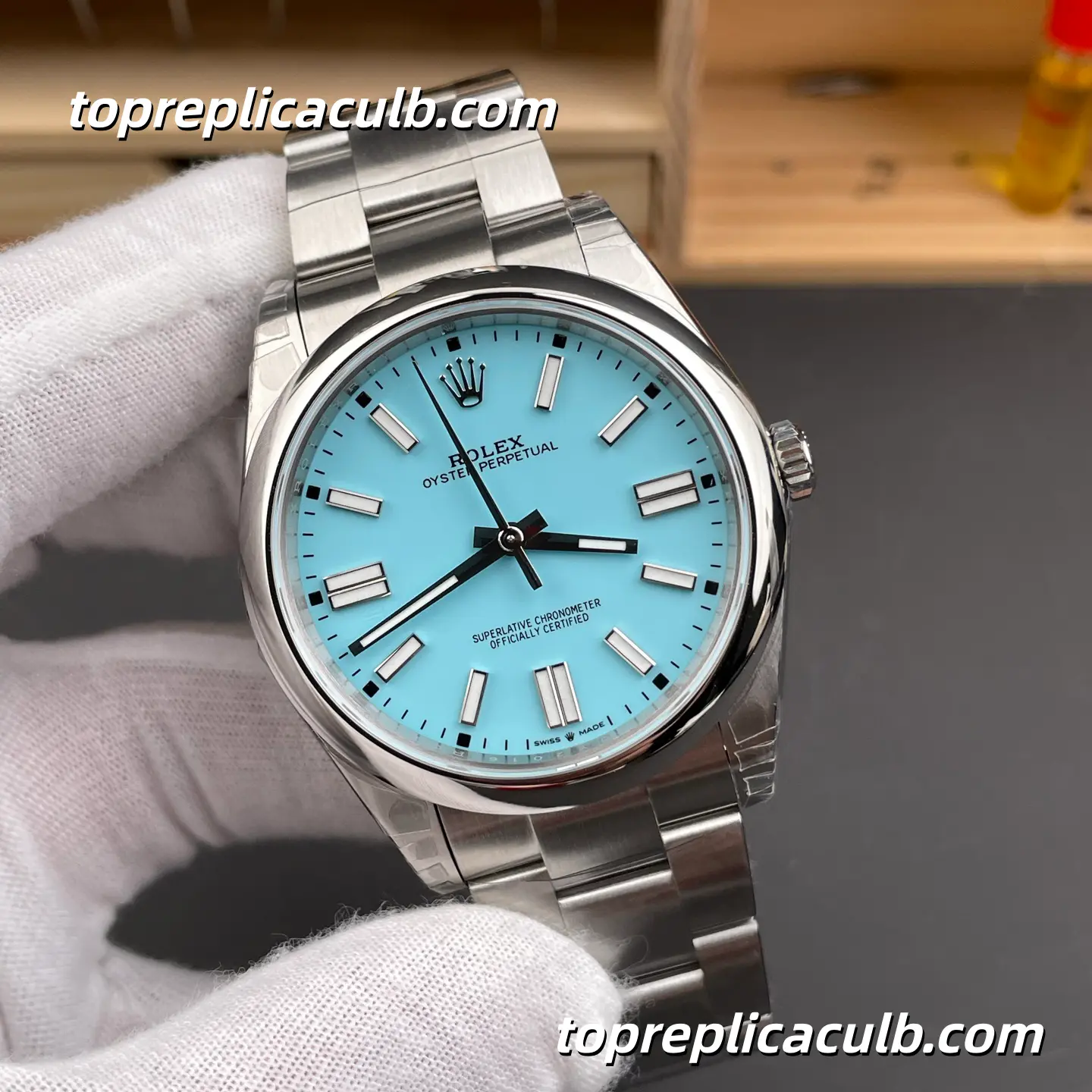 Rolex Oyster Perpetual 41MM 124300-0006 Tiffany Blue Dial Oyster Bracelet Super Clone Watch with 3230 Movement - Image 4