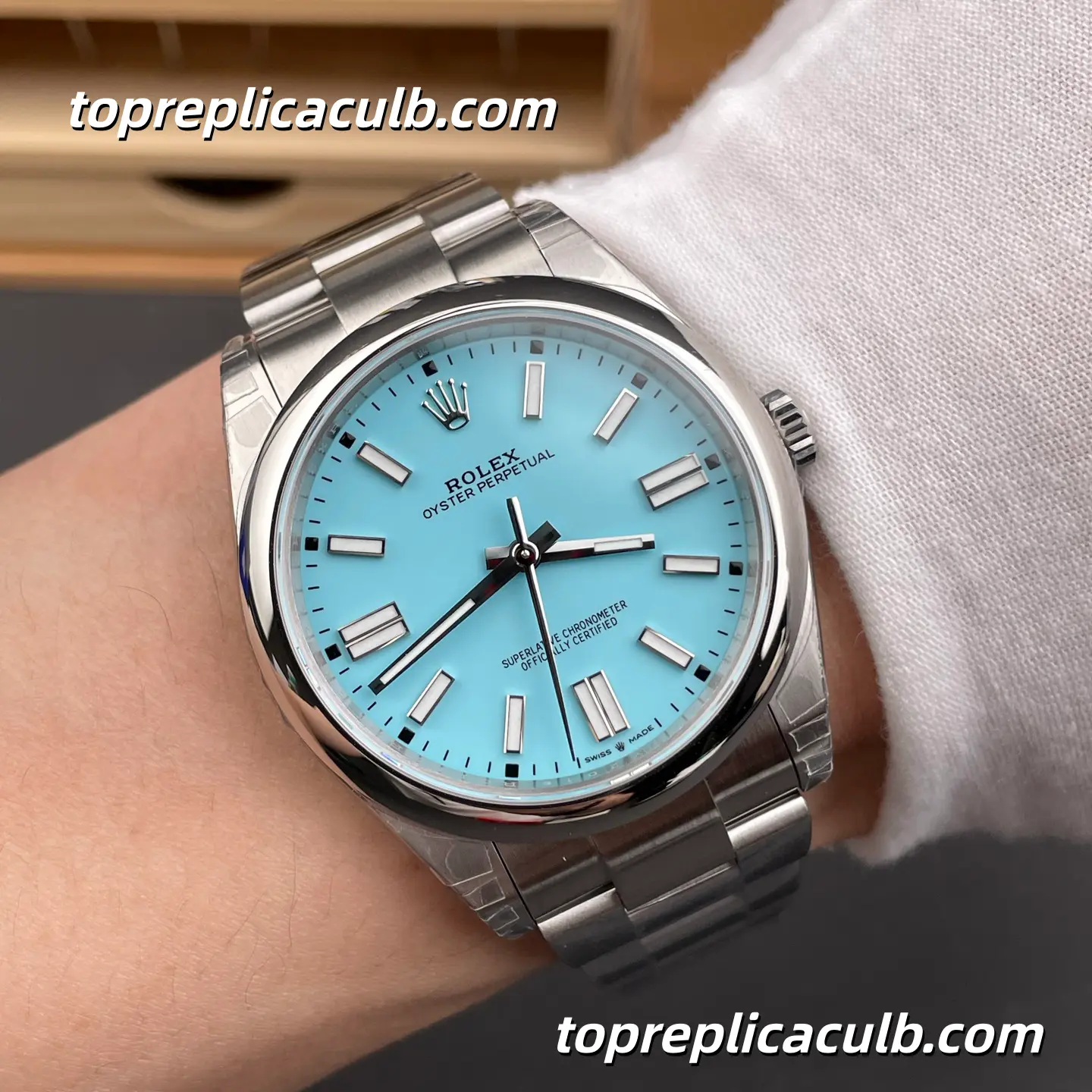 Rolex Oyster Perpetual 41MM 124300-0006 Tiffany Blue Dial Oyster Bracelet Super Clone Watch with 3230 Movement - Image 2