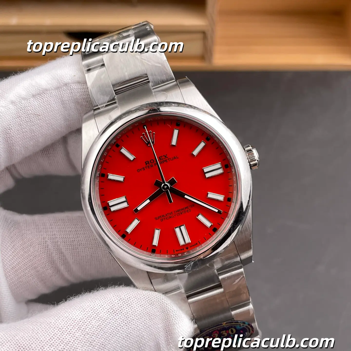 Rolex Oyster Perpetual 41MM 124300-0007 Red Dial Oyster Bracelet Super Clone Watch with 3230 Movement - Image 4