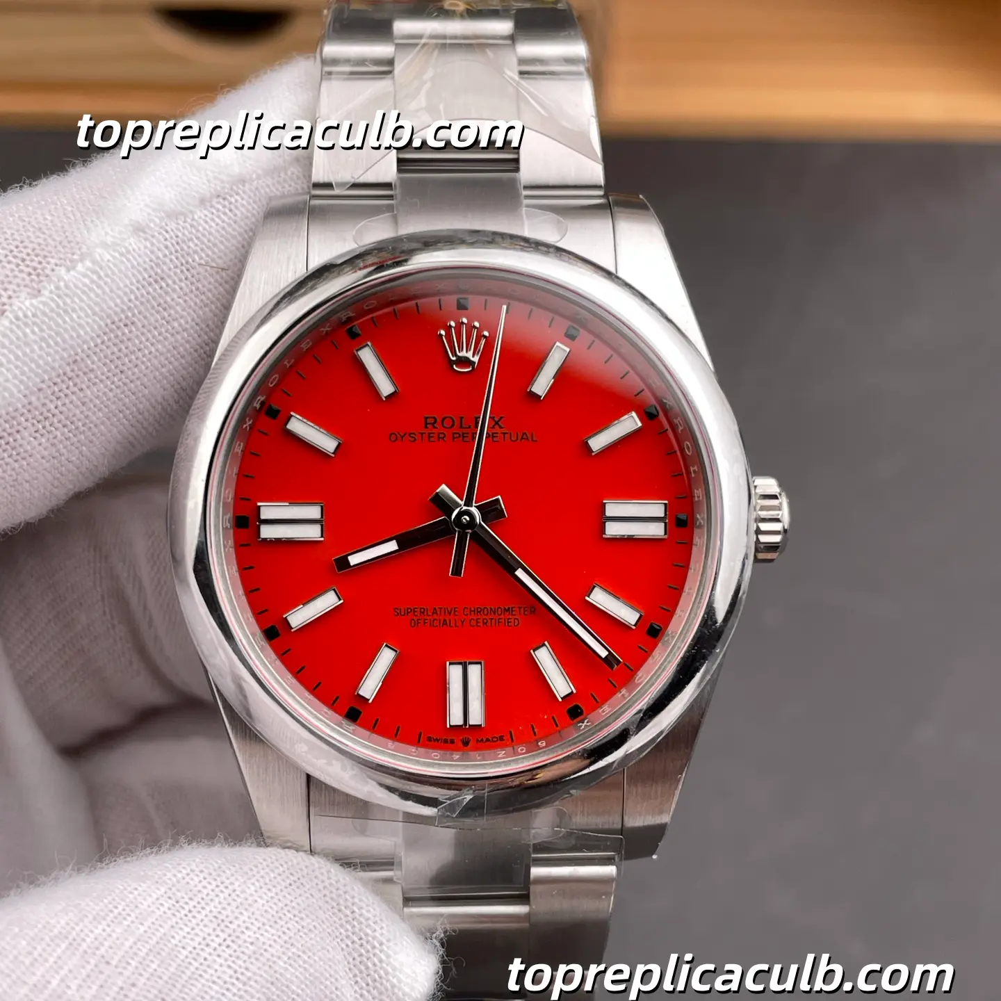 Rolex Oyster Perpetual 41MM 124300-0007 Red Dial Oyster Bracelet Super Clone Watch with 3230 Movement - Image 3