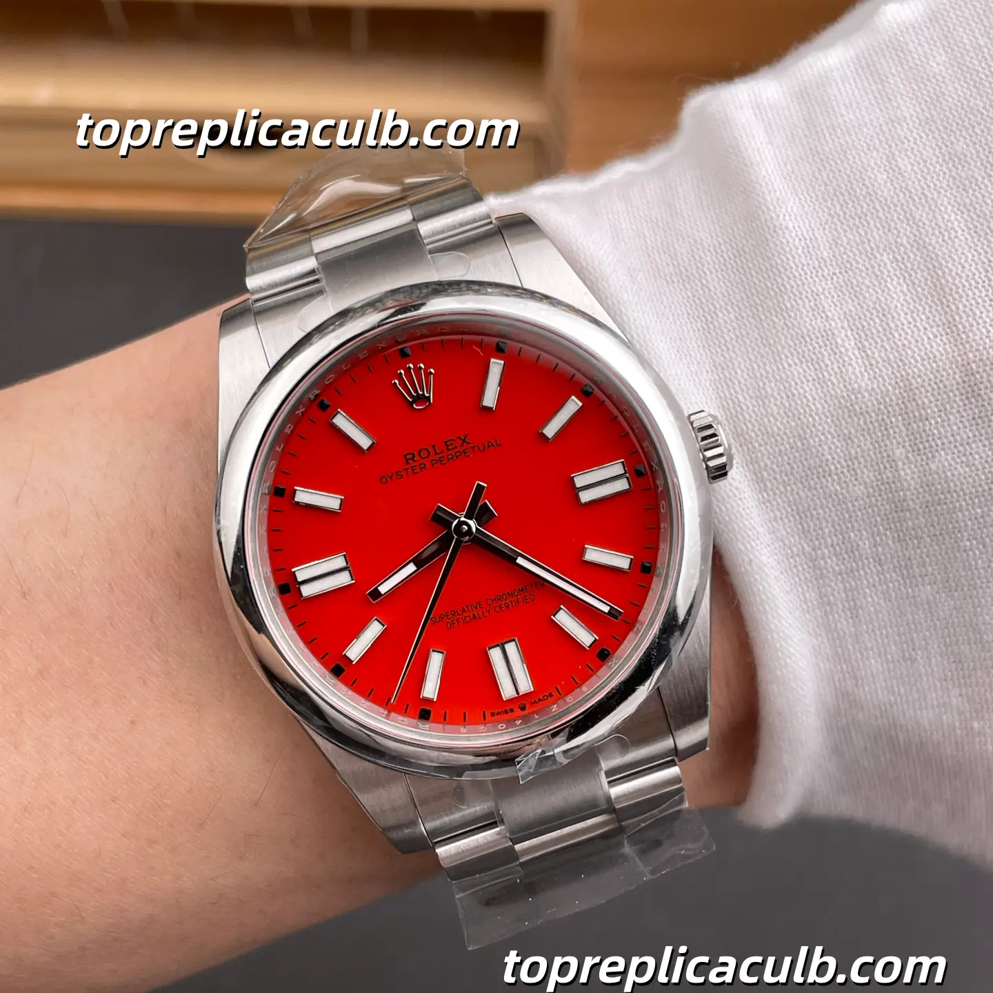 Rolex Oyster Perpetual 41MM 124300-0007 Red Dial Oyster Bracelet Super Clone Watch with 3230 Movement - Image 2