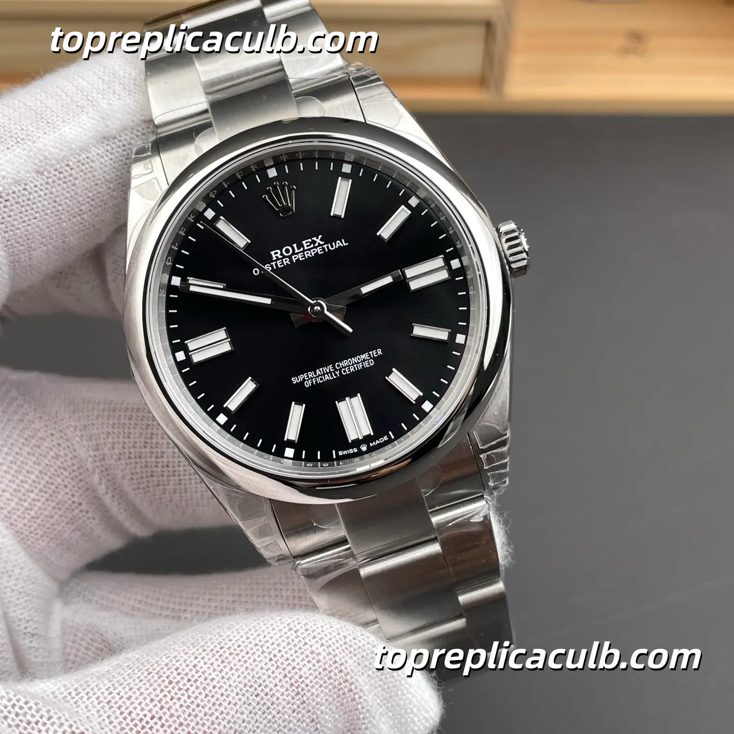 Rolex Oyster Perpetual 41MM 134300-0008 Black Dial Oyster Bracelet Super Clone Watch with 3230 Movement - Image 4