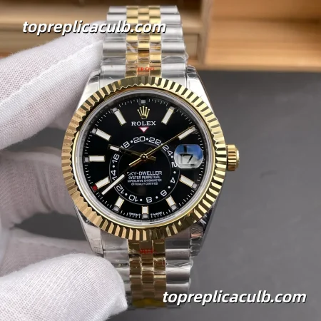 Rolex Sky-Dweller M326933-0005 42MM Black Dial Two Tone Jubilee Bracelet Super Clone Watch with GMT and Annual Calendar