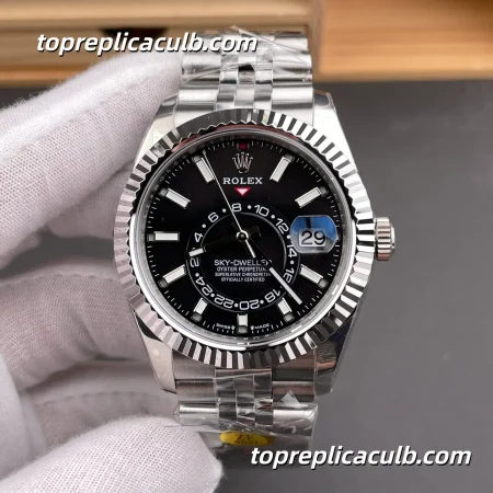 Rolex Sky-Dweller M336934-0008 42MM Black Dial Jubilee Bracelet Super Clone Watch with GMT and Annual Calendar