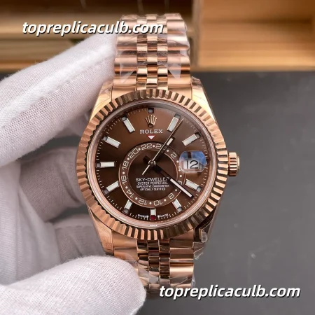 Rolex Sky-Dweller M336935-0006 42MM Everose Gold Chocolate Dial Jubilee Bracelet Super Clone Watch with GMT and Annual Calendar