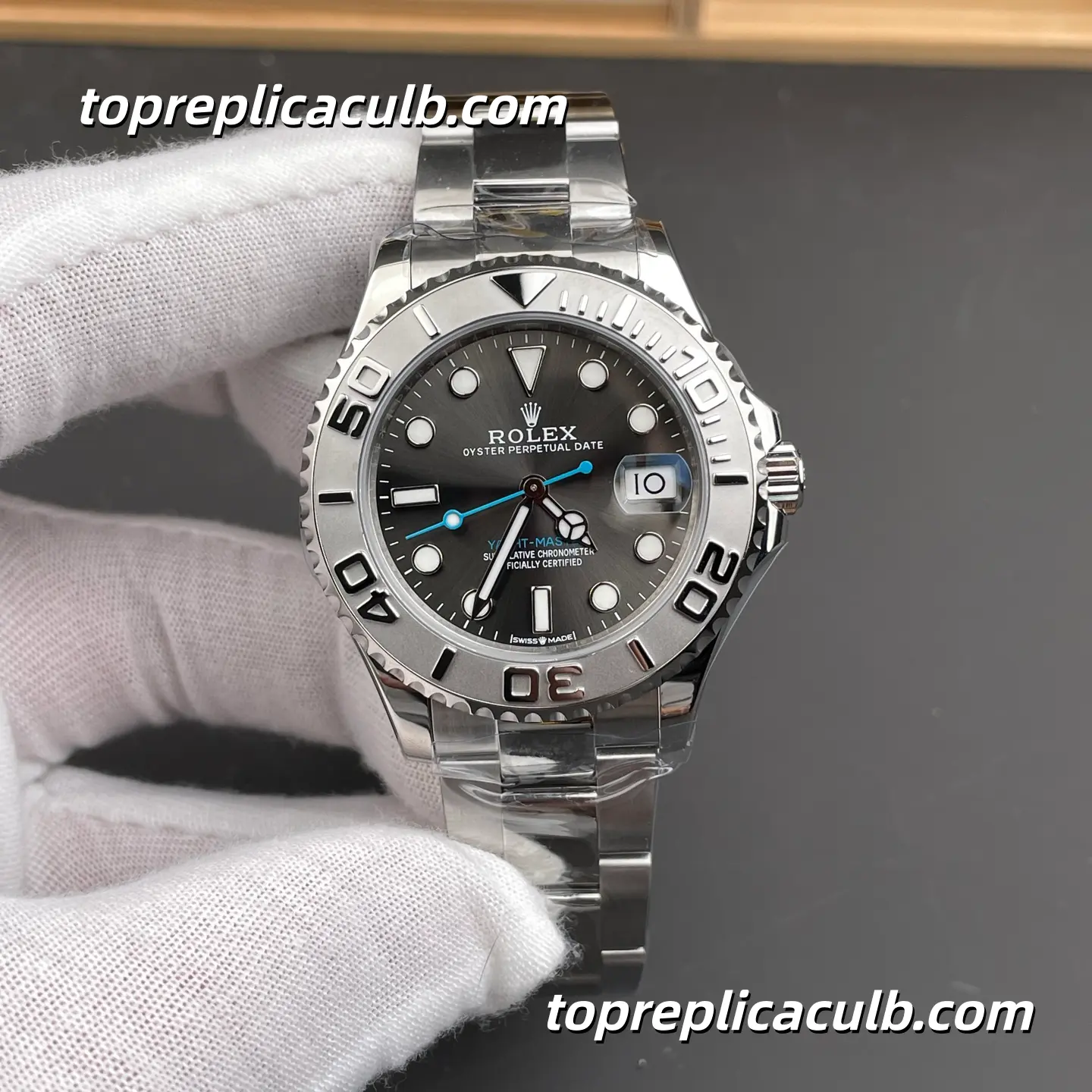 Rolex Yacht-Master 37MM 268622-0002 Rhodium Grey Dial Platinum Bezel Oyster Bracelet Super Clone Watch with 2236 Movement