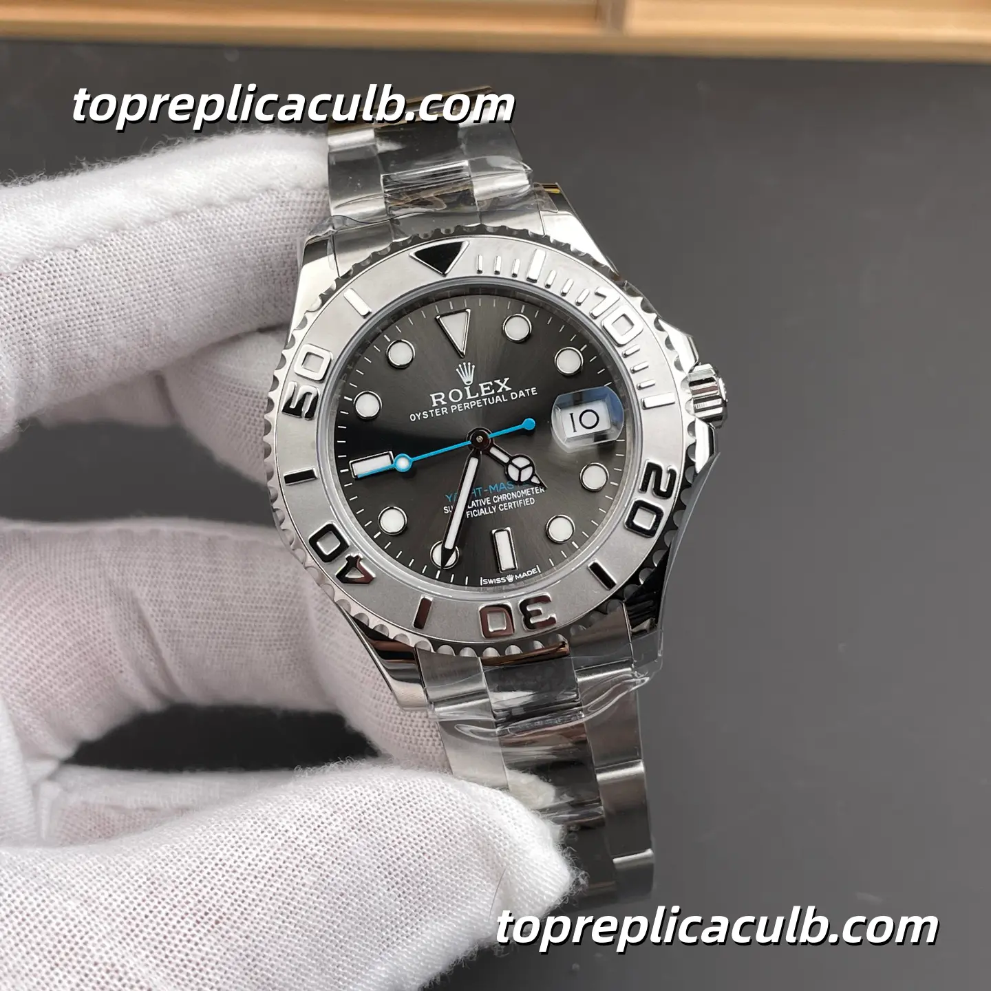 Rolex Yacht-Master 37MM 268622-0002 Rhodium Grey Dial Platinum Bezel Oyster Bracelet Super Clone Watch with 2236 Movement - Image 4