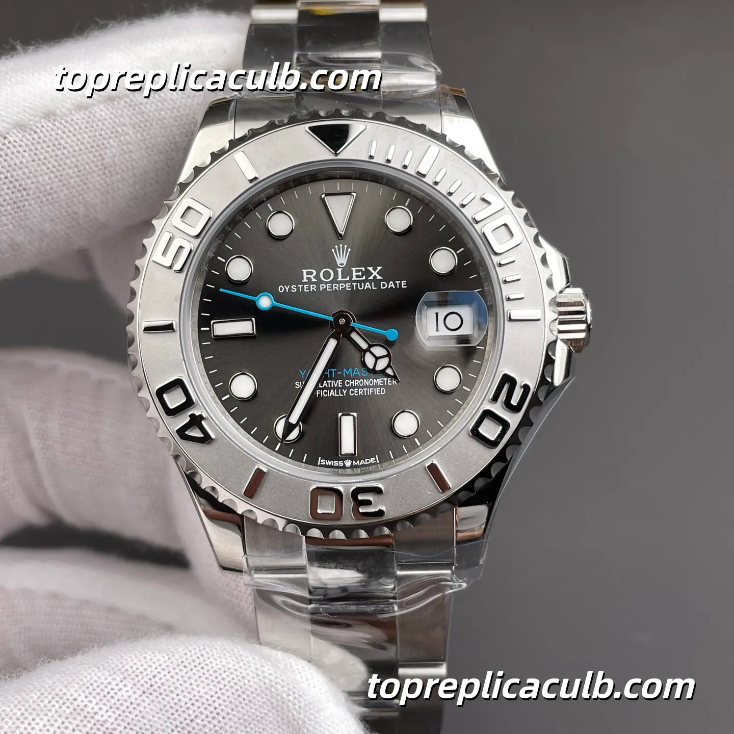 Rolex Yacht-Master 37MM 268622-0002 Rhodium Grey Dial Platinum Bezel Oyster Bracelet Super Clone Watch with 2236 Movement - Image 3
