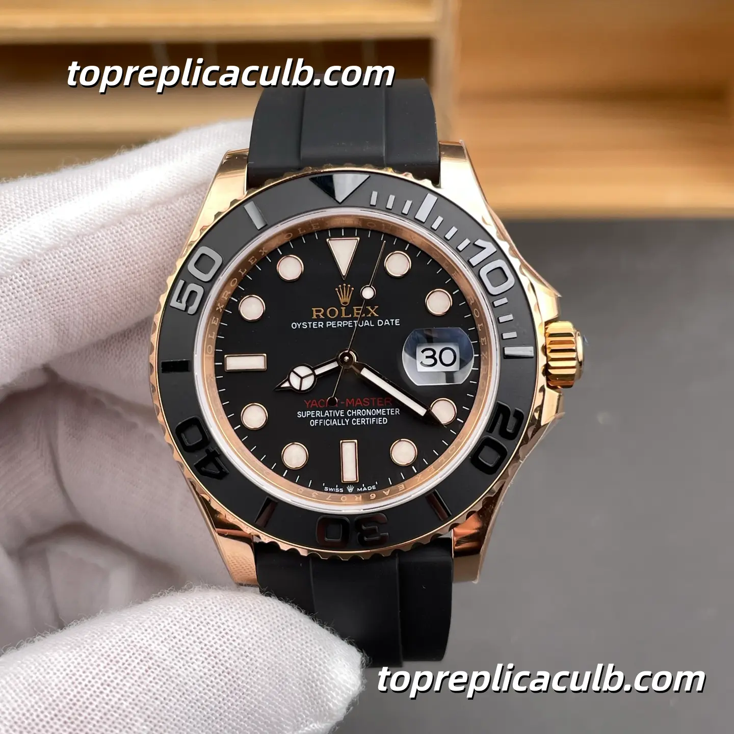 Rolex Yacht-Master 40MM 116655 Black Dial Oysterflex Bracelet Everose Gold Super Clone Watch with 3135 Movement
