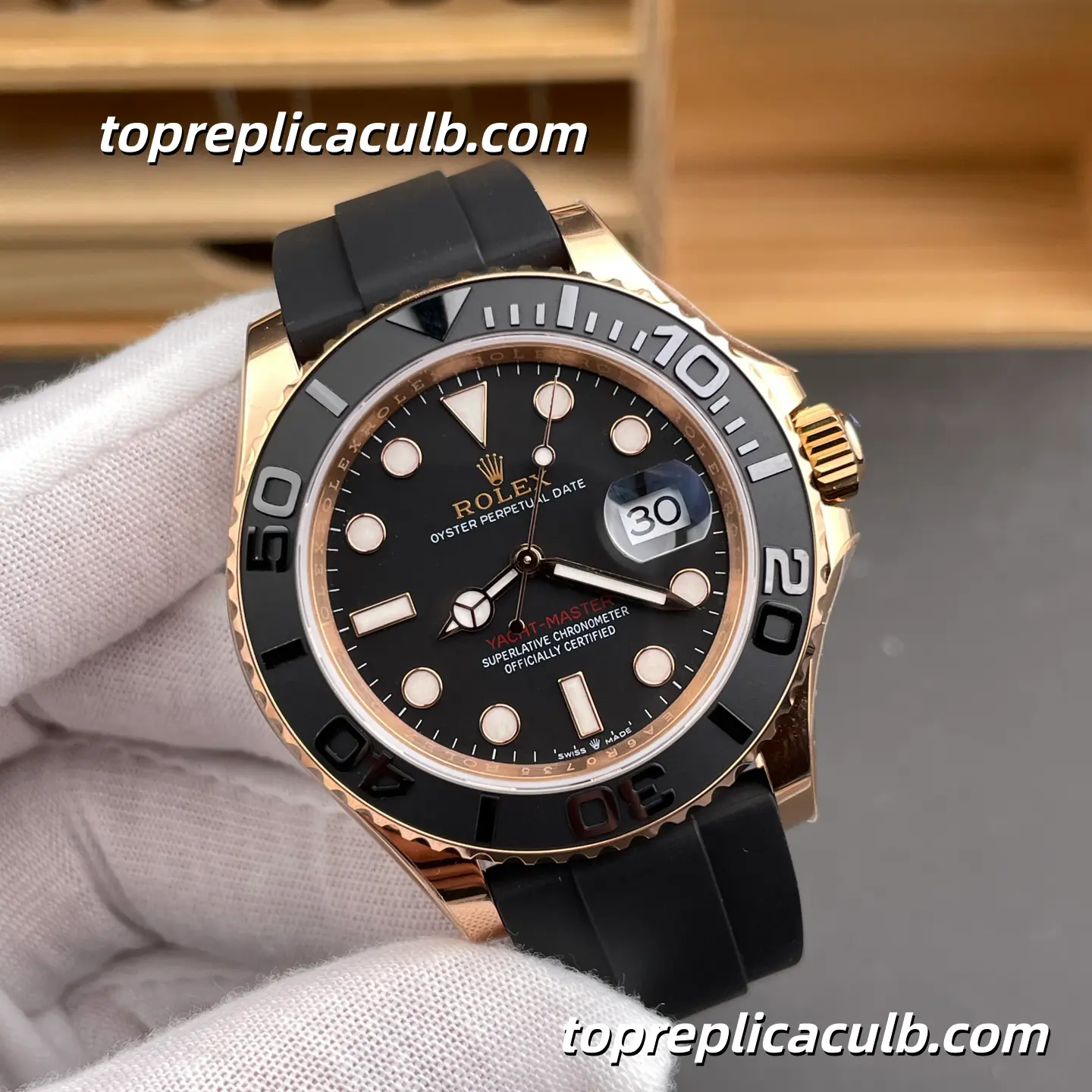 Rolex Yacht-Master 40MM 116655 Black Dial Oysterflex Bracelet Everose Gold Super Clone Watch with 3135 Movement - Image 4