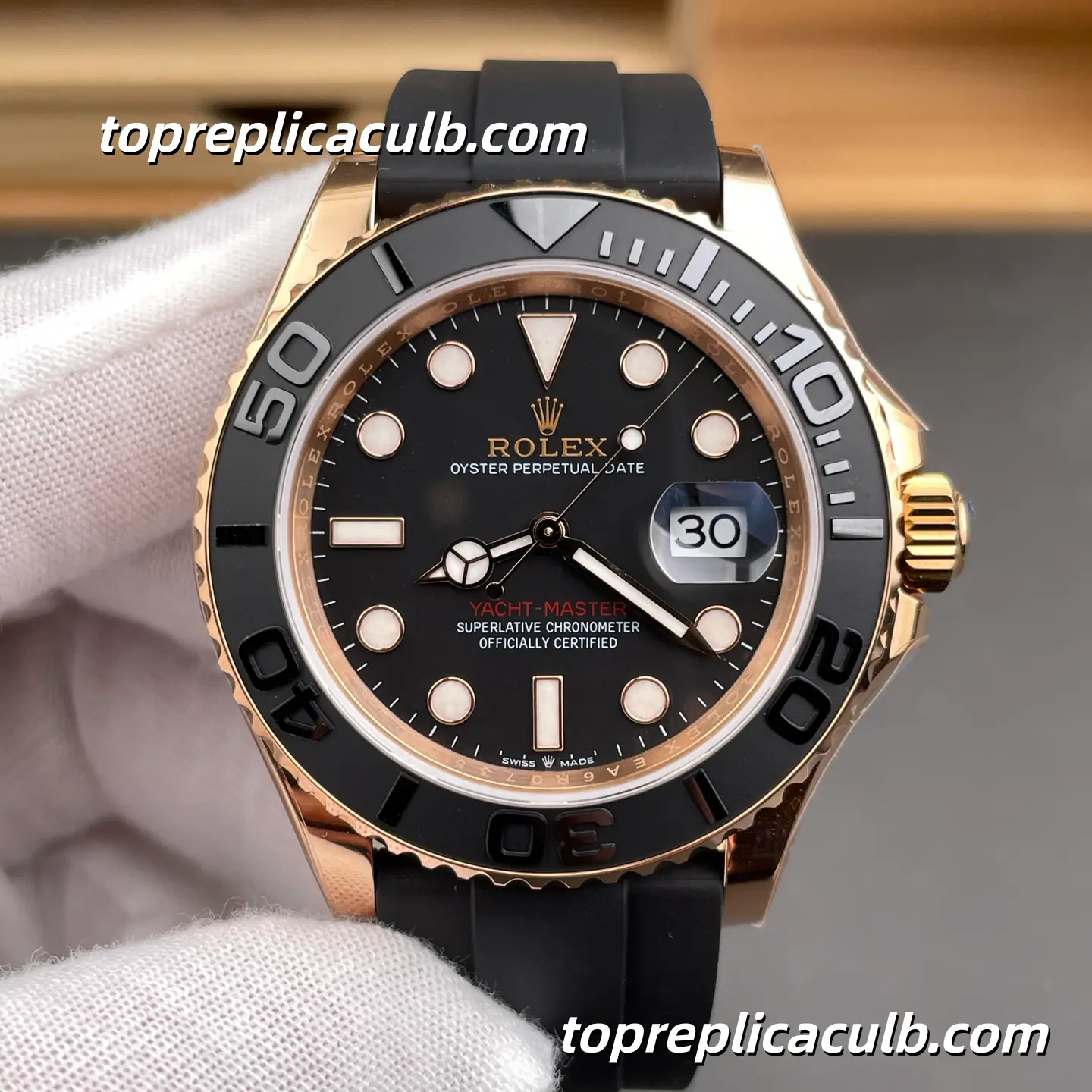Rolex Yacht-Master 40MM 116655 Black Dial Oysterflex Bracelet Everose Gold Super Clone Watch with 3135 Movement - Image 3