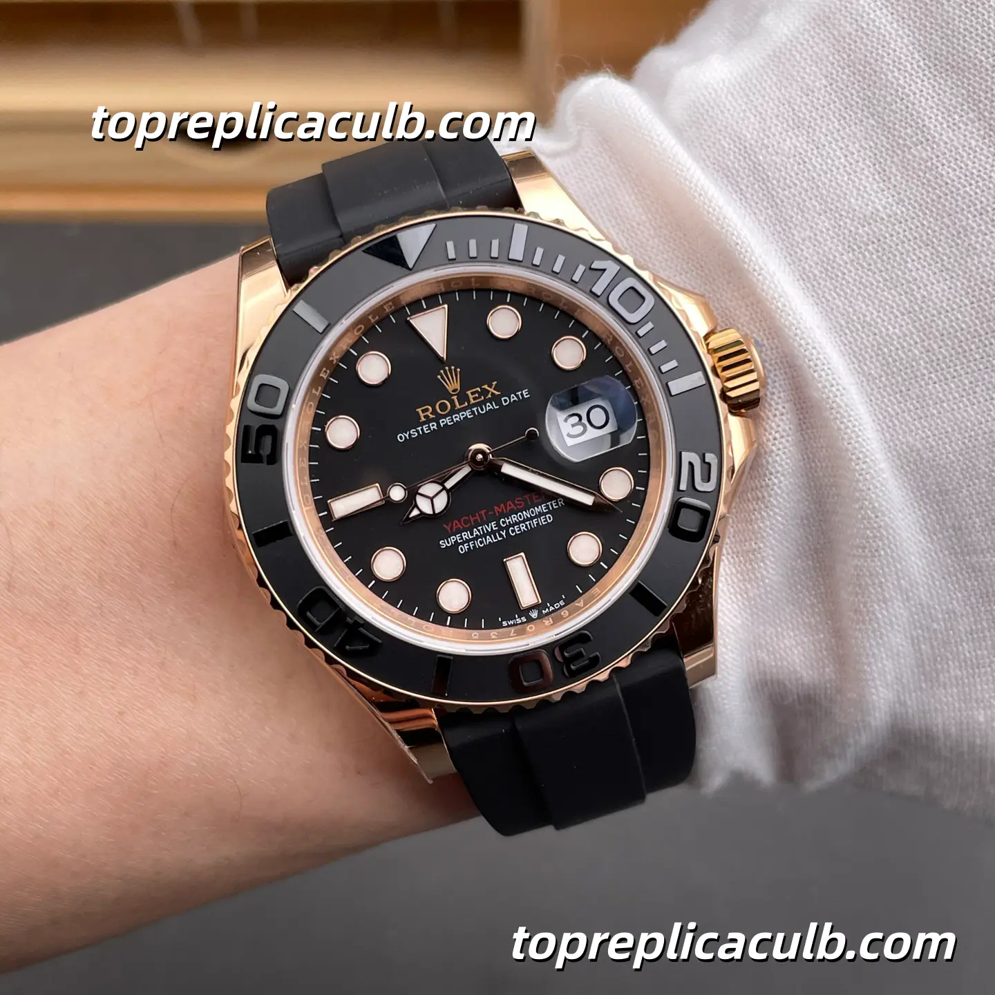 Rolex Yacht-Master 40MM 116655 Black Dial Oysterflex Bracelet Everose Gold Super Clone Watch with 3135 Movement - Image 2