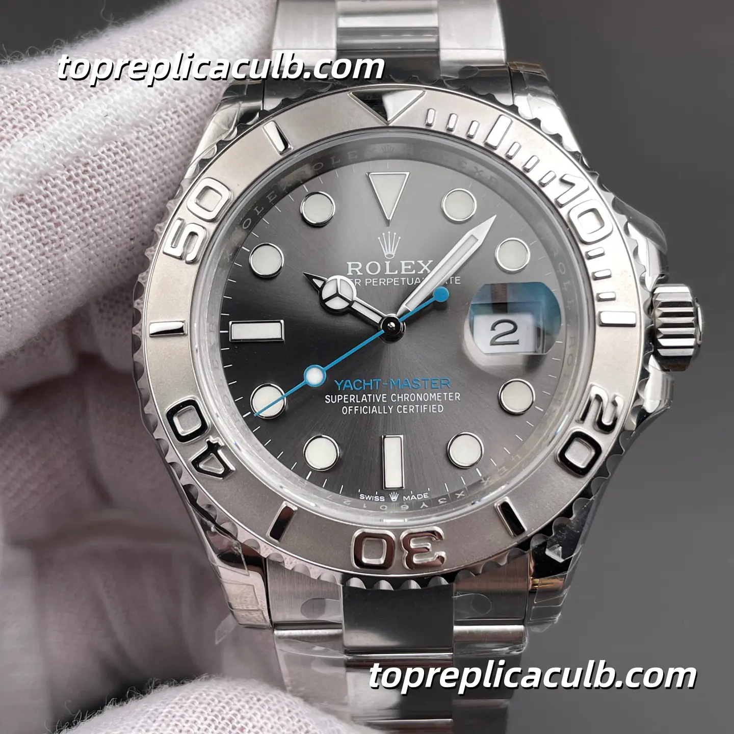 Rolex Yacht-Master 40MM 126622-0001 Rhodium Grey Dial Platinum Bezel Oyster Bracelet Super Clone Watch with 3235 Movement - Image 3
