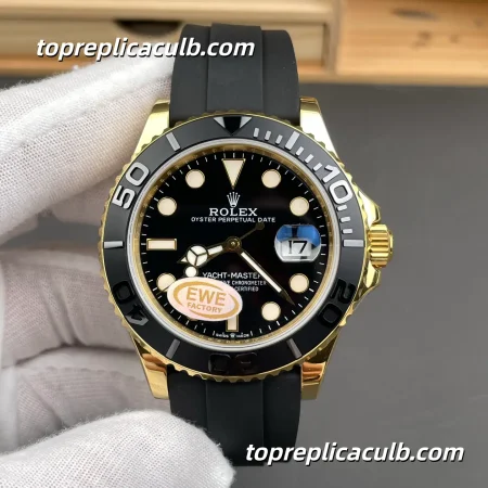 Rolex Yacht-Master 42MM 226658-0001 Black Dial Oysterflex Bracelet Yellow Gold Super Clone Watch with 3235 Movement