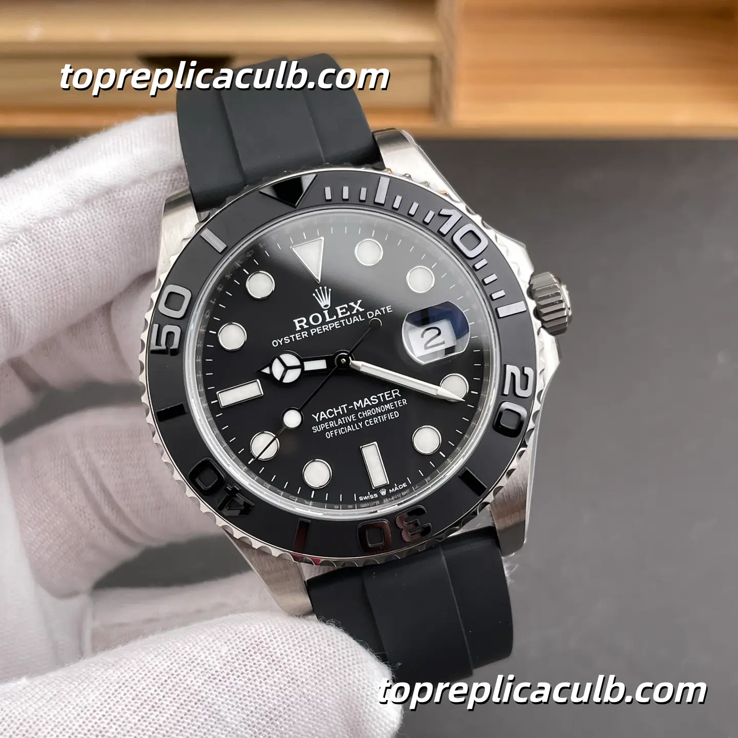 Rolex Yacht-Master 42MM 226659-0002 Black Dial Oysterflex Bracelet White Gold Super Clone Watch with 3235 Movement - Image 4