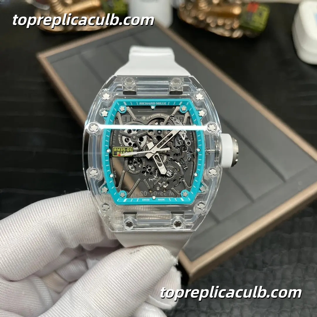 SOINC Studio Richard Mille RM35-01 Rafael Nadal Crystal Sapphire Tiffany Blue Skeleton Dial Super Clone Watch With Exclusive Integrated RMUL3 Movement - Image 3