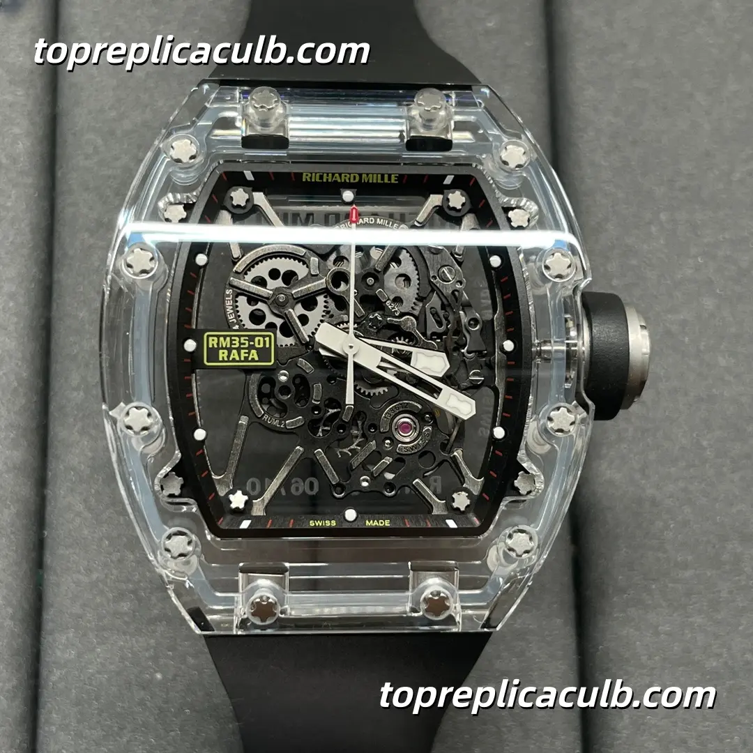 SOINC Studio Richard Mille RM35-01 Rafael Nadal Crystal Sapphire Transparent Case Skeleton Dial Super Clone Watch