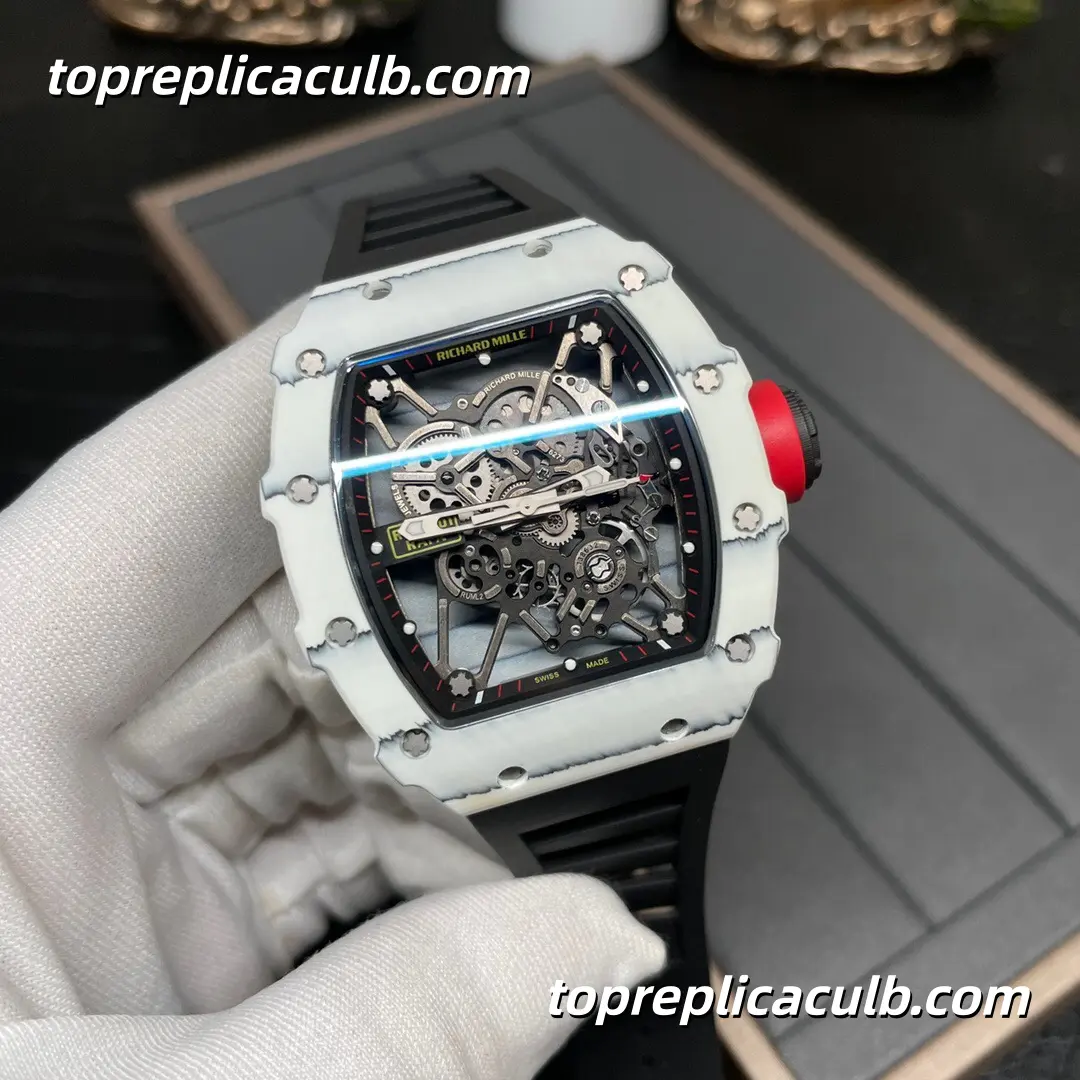 SONIC Studio Richard Mille RM35-01 White Forged Carbon Fiber Skeleton Dial Super Clone Watch With Upgraded White Sapphire Shock Absorber Integrated Movement - Image 5