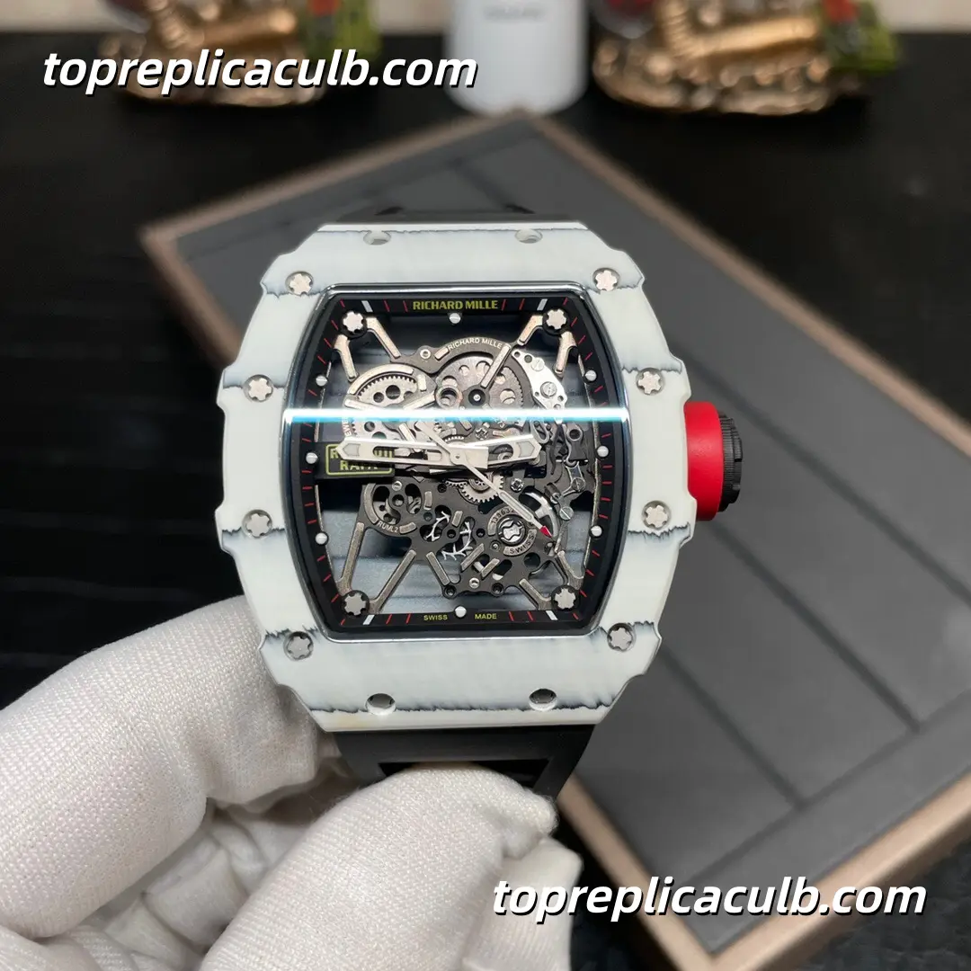 SONIC Studio Richard Mille RM35-01 White Forged Carbon Fiber Skeleton Dial Super Clone Watch With Upgraded White Sapphire Shock Absorber Integrated Movement - Image 4