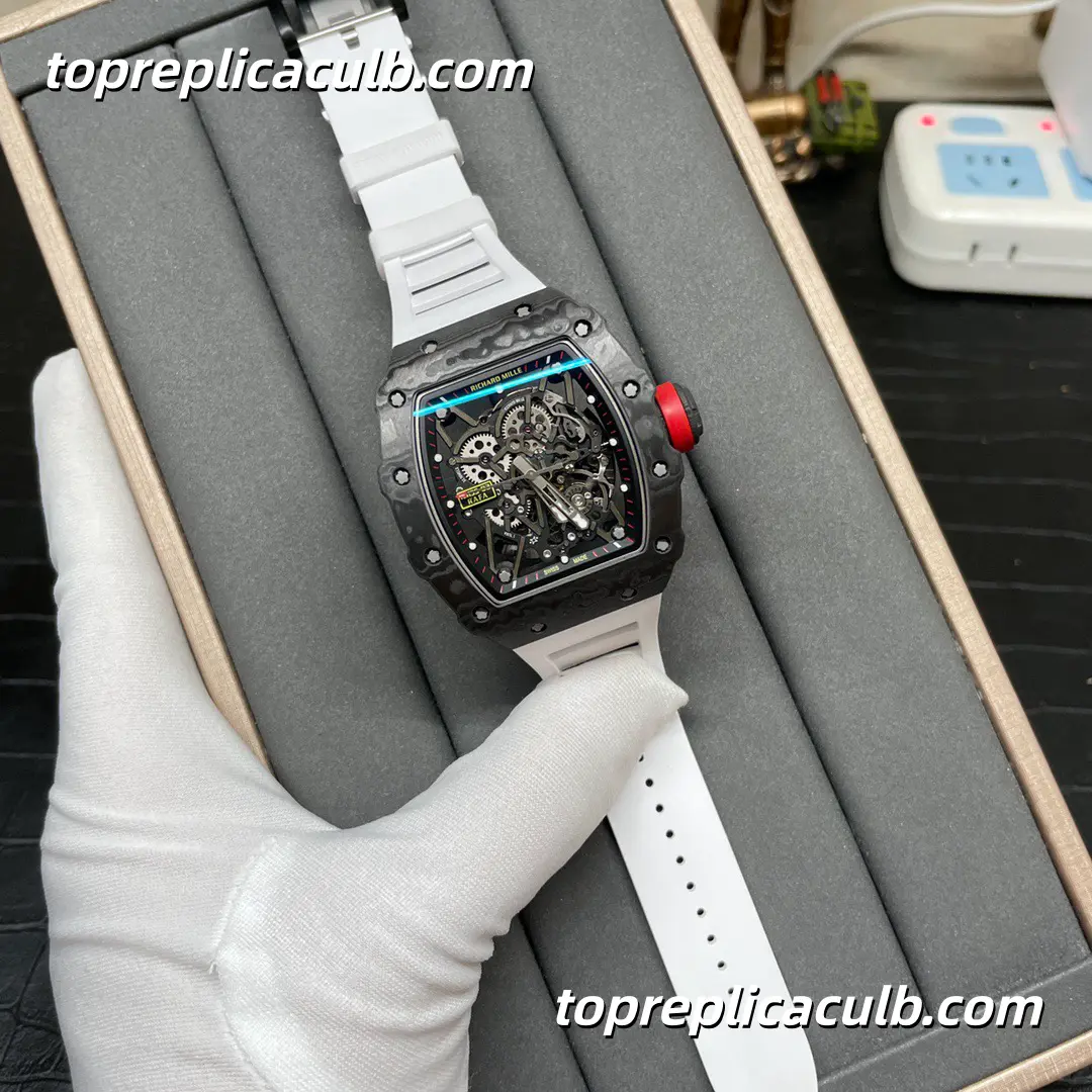 T+ Factory Richard Mille RM35-02 Rafael Nadal White Strap Carbon Fiber Case Skeleton Dial Super Clone Watch With Integrated Shockproof Sapphire Movement - Image 3