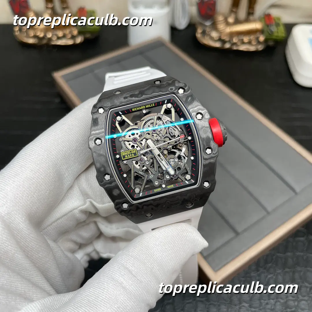 T+ Factory Richard Mille RM35-02 Rafael Nadal White Strap Carbon Fiber Case Skeleton Dial Super Clone Watch With Integrated Shockproof Sapphire Movement - Image 5