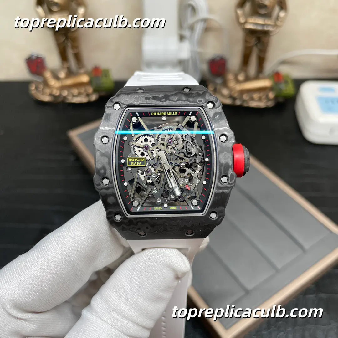 T+ Factory Richard Mille RM35-02 Rafael Nadal White Strap Carbon Fiber Case Skeleton Dial Super Clone Watch With Integrated Shockproof Sapphire Movement - Image 4