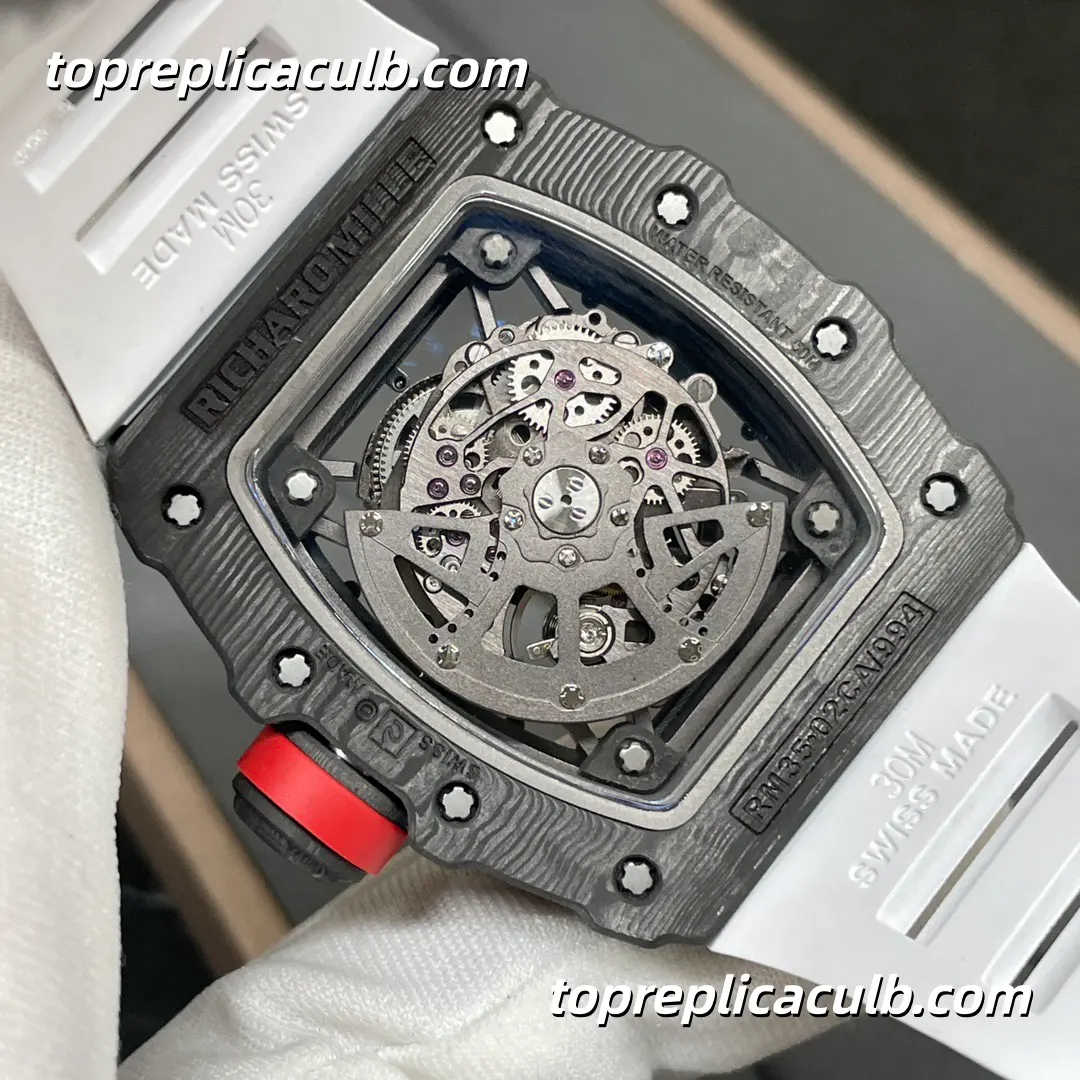 T+ Factory Richard Mille RM35-02 Rafael Nadal White Strap Carbon Fiber Case Skeleton Dial Super Clone Watch With Integrated Shockproof Sapphire Movement - Image 6