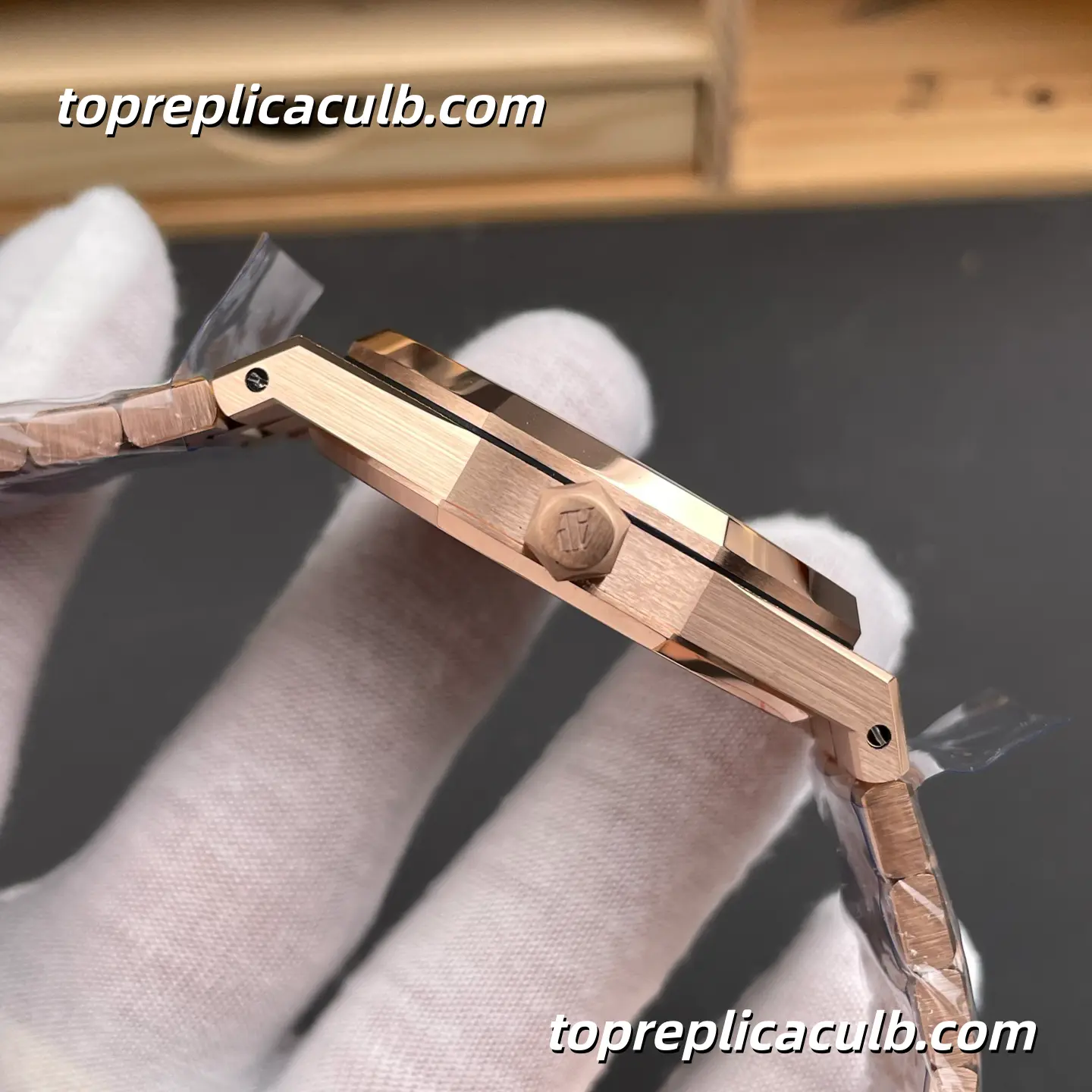 THB Factory Audemars Piguet Royal Oak 41MM 15412OR.YG.1224OR.01 Skeleton Dial Rainbow Gem-Set Bezel Frosted Rose Gold Style Bracelet Super Clone Watch with 3132 Automatic Movement - Image 5
