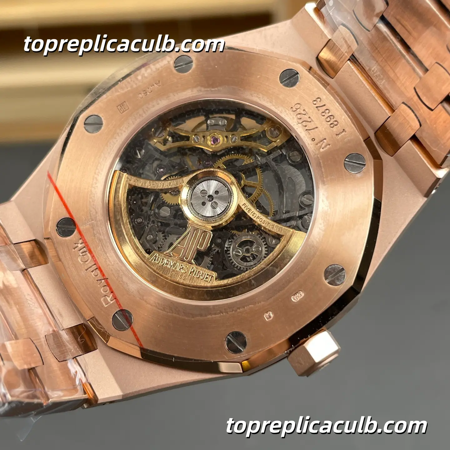 THB Factory Audemars Piguet Royal Oak 41MM 15412OR.YG.1224OR.01 Skeleton Dial Rainbow Gem-Set Bezel Frosted Rose Gold Style Bracelet Super Clone Watch with 3132 Automatic Movement - Image 9