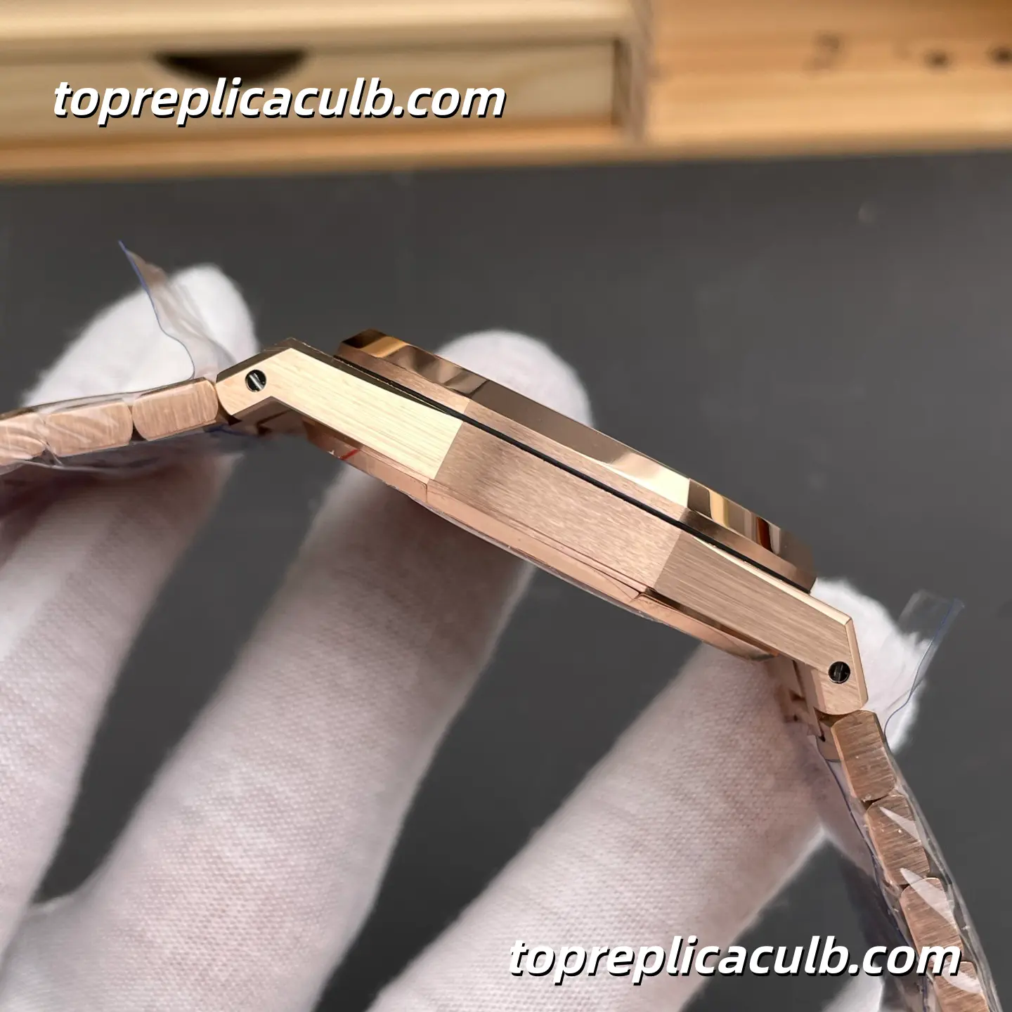 THB Factory Audemars Piguet Royal Oak 41MM 15412OR.YG.1224OR.01 Skeleton Dial Rainbow Gem-Set Bezel Frosted Rose Gold Style Bracelet Super Clone Watch with 3132 Automatic Movement - Image 6