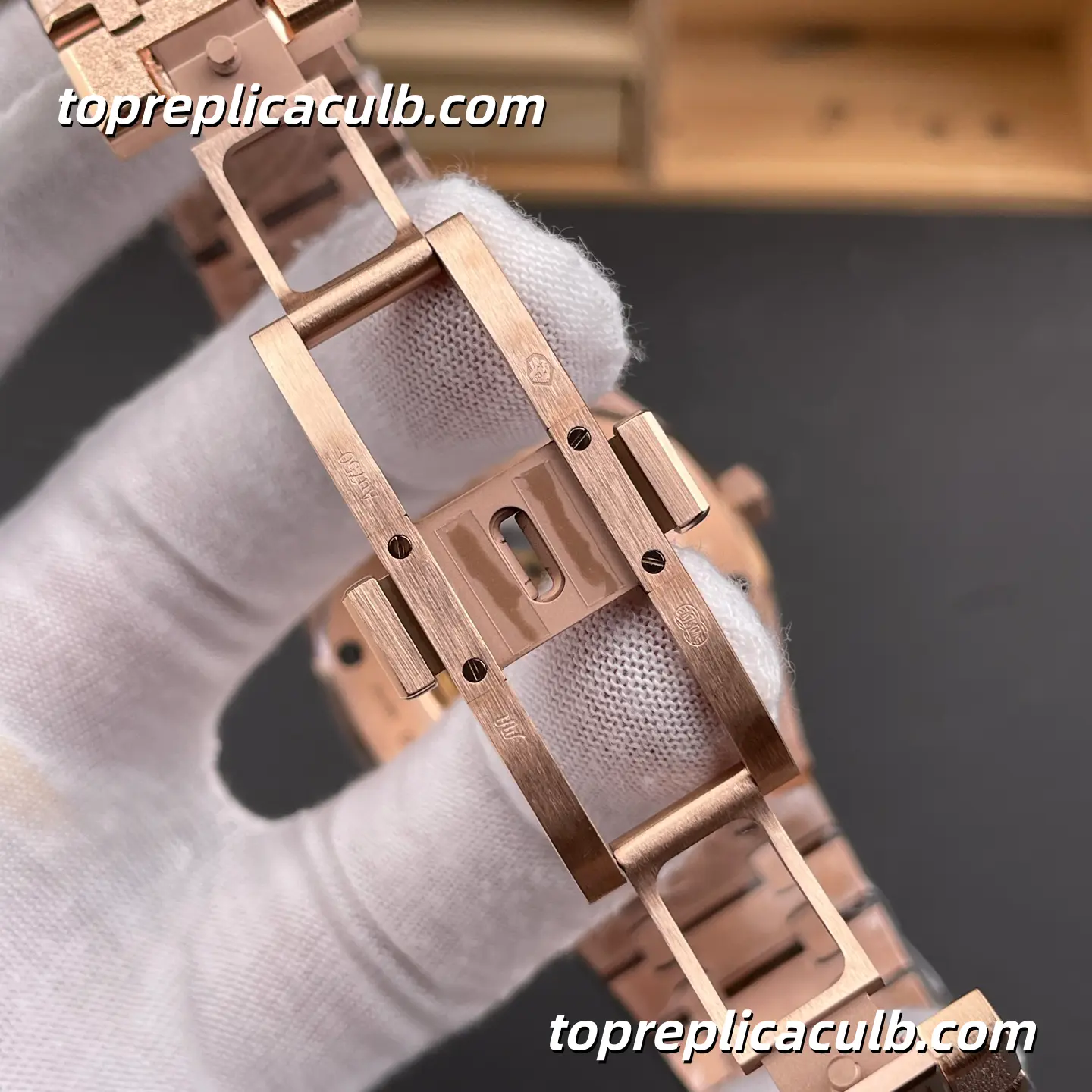 THB Factory Audemars Piguet Royal Oak 41MM 15412OR.YG.1224OR.01 Skeleton Dial Rainbow Gem-Set Bezel Frosted Rose Gold Style Bracelet Super Clone Watch with 3132 Automatic Movement - Image 7