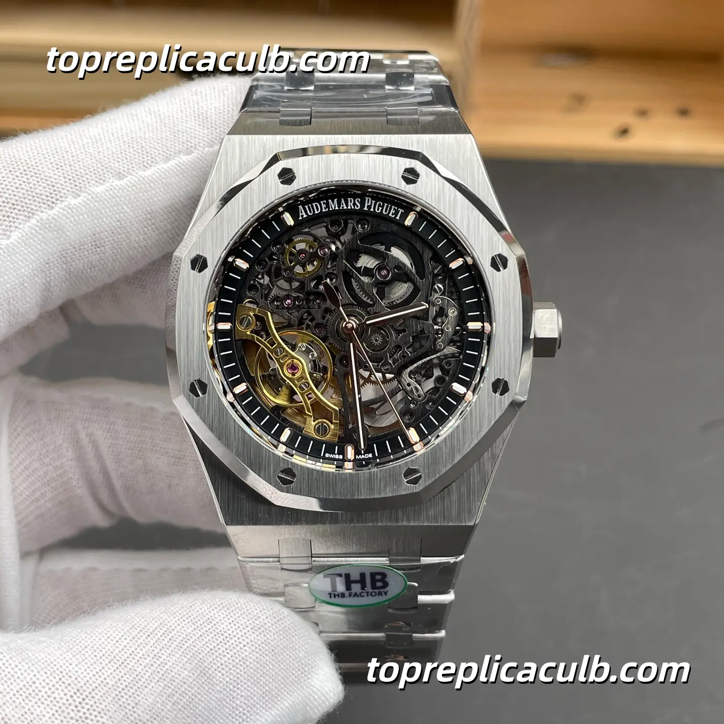 THB Factory Audemars Piguet Royal Oak Double Balance Wheel Openworked 41MM 15407ST.OO.1220ST.01 Skeleton Dial Stainless Steel Bracelet Super Clone Watch with 1:1 Clone Movement