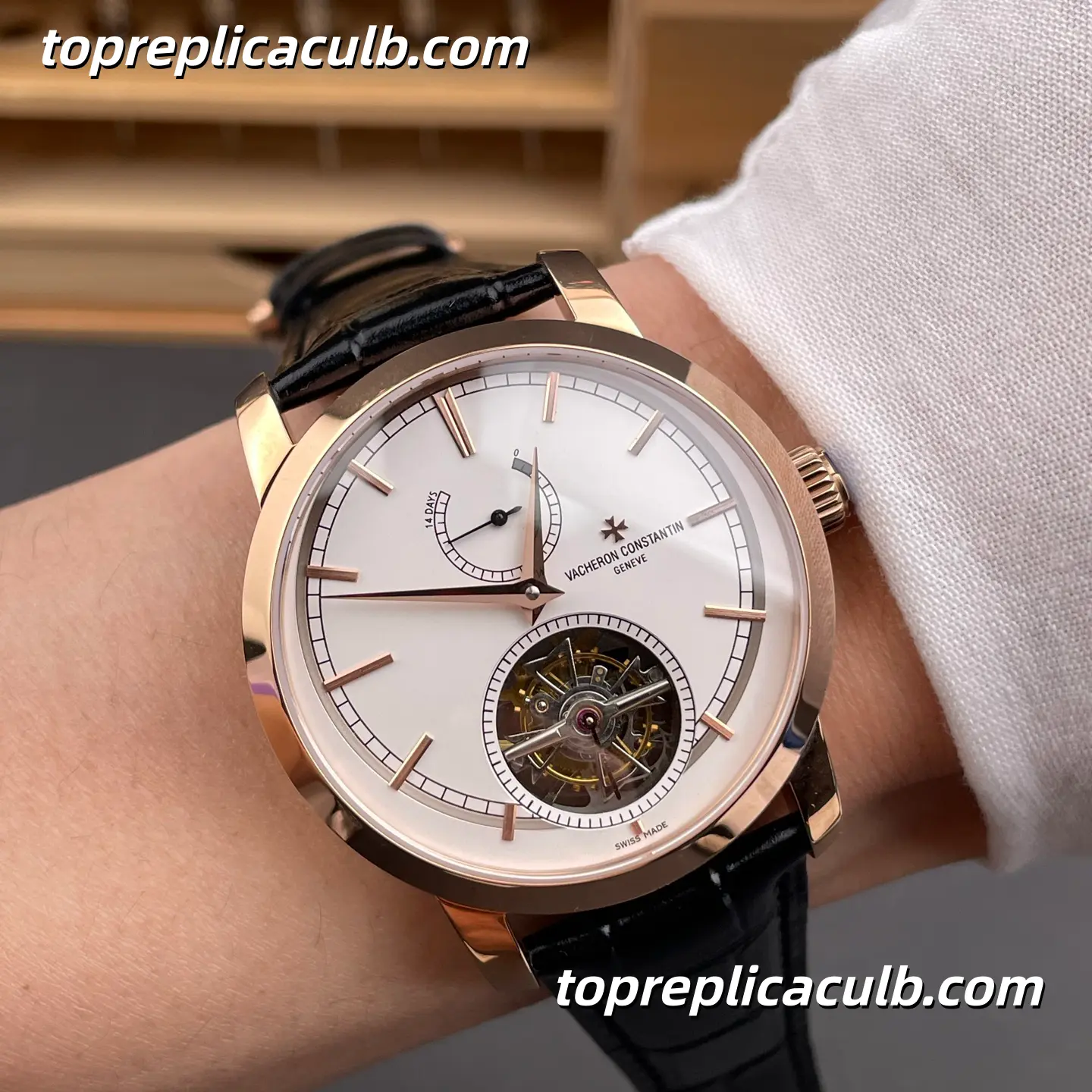 TUR Factory Vacheron Constantin Traditionnelle Series 89000/000R-9655 Tourbillon Super Clone Watch 42mm White Dial Rose Gold Case Black Leather Strap Cal.2260 Manual Movement - Image 2