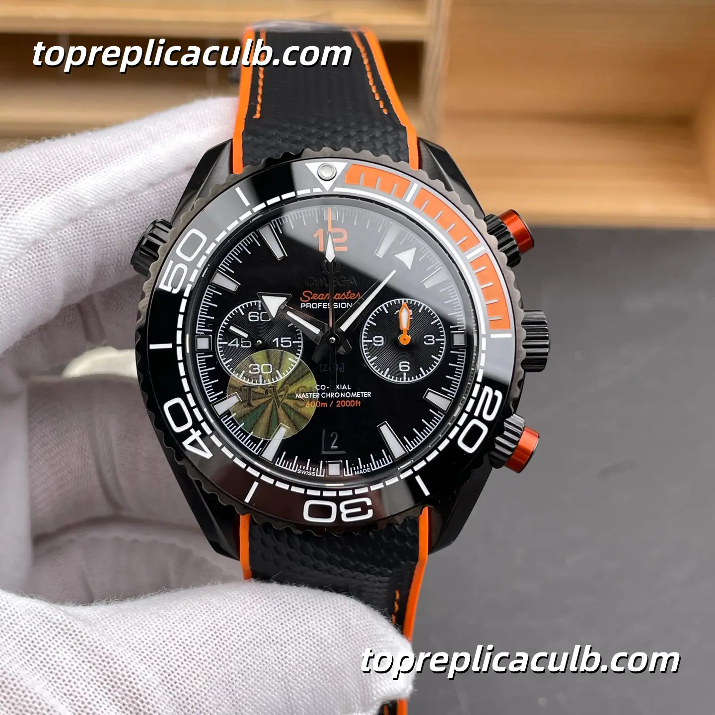 TVS Factory Omega Seamaster Planet Ocean Ref.215.32.46.51.01.001 45.5MM Black Dial Black Orange Ceramic Bezel Rubber Strap Super Clone Watch