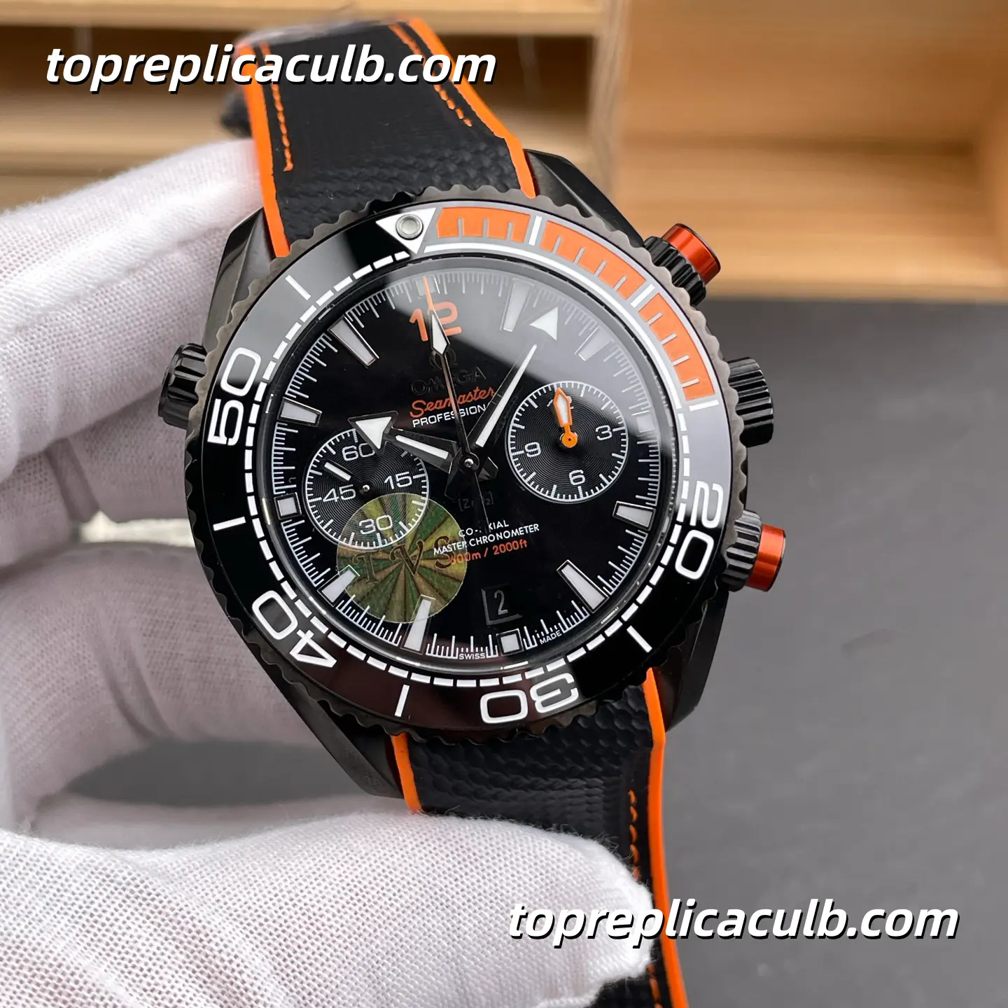 TVS Factory Omega Seamaster Planet Ocean Ref.215.32.46.51.01.001 45.5MM Black Dial Black Orange Ceramic Bezel Rubber Strap Super Clone Watch With 1:1 Replica 9900 Movement - Image 4