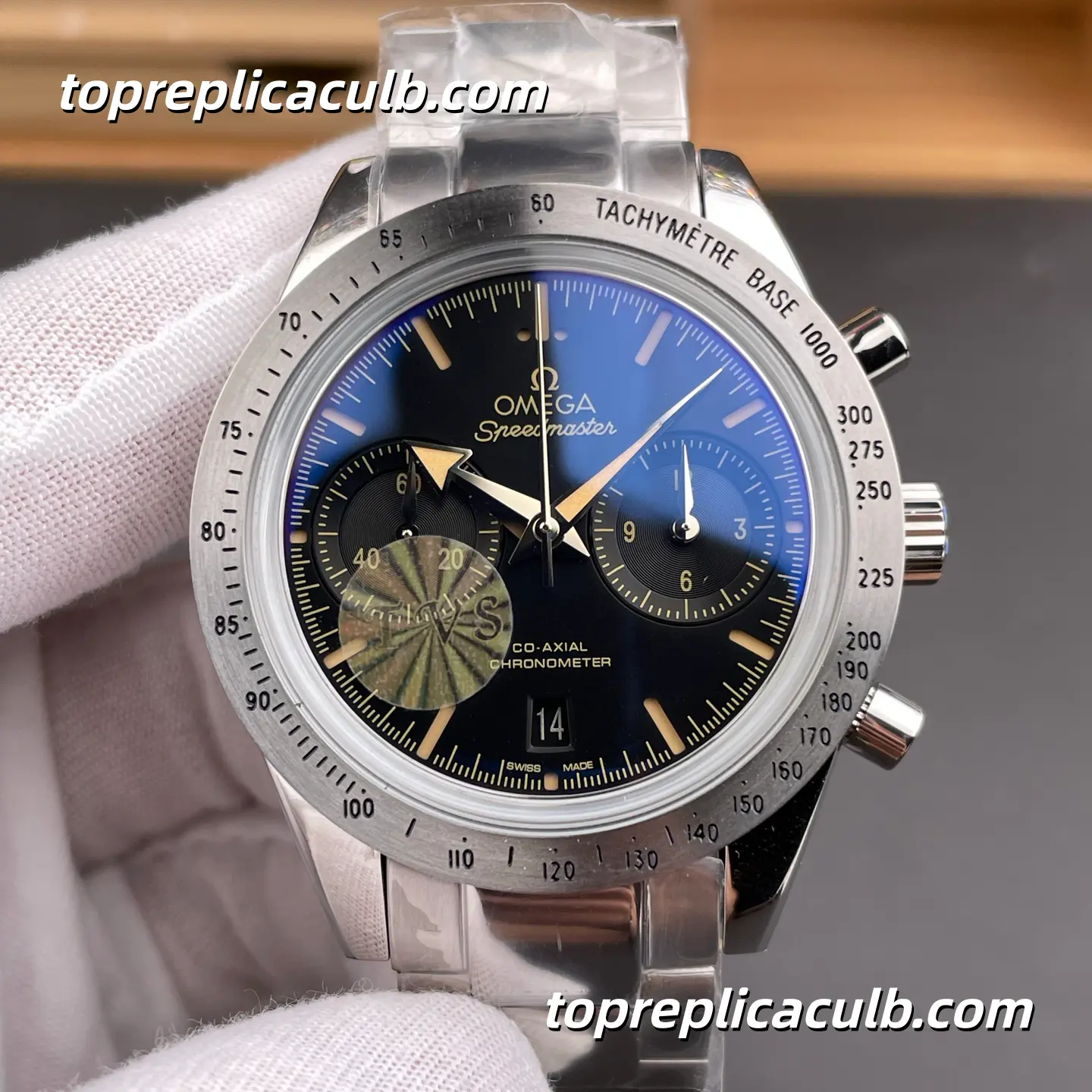 TVS Factory Omega Speedmaster Racing “Blue Panda” Ref.331.10.42.51.01.002 41.5MM Blue Black Dial Stainless Steel Bracelet Super Clone Watch With 1:1 Replica 9300 Movement - Image 3