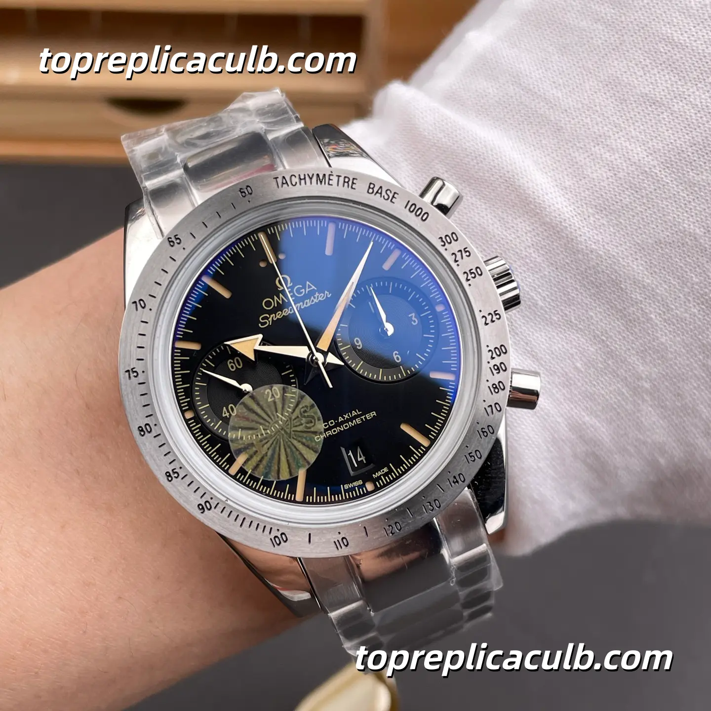 TVS Factory Omega Speedmaster Racing “Blue Panda” Ref.331.10.42.51.01.002 41.5MM Blue Black Dial Stainless Steel Bracelet Super Clone Watch With 1:1 Replica 9300 Movement - Image 2