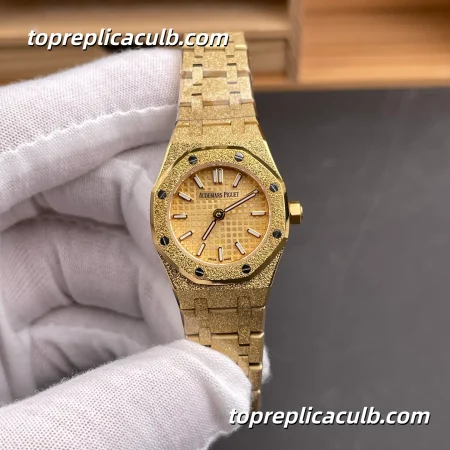 TW Factory Audemars Piguet Royal Oak Mini Frosted Gold 23MM 67630BA.GG.1312BA.01 Yellow Gold “Grande Tapisserie” Dial Frosted Bracelet Super Clone Watch