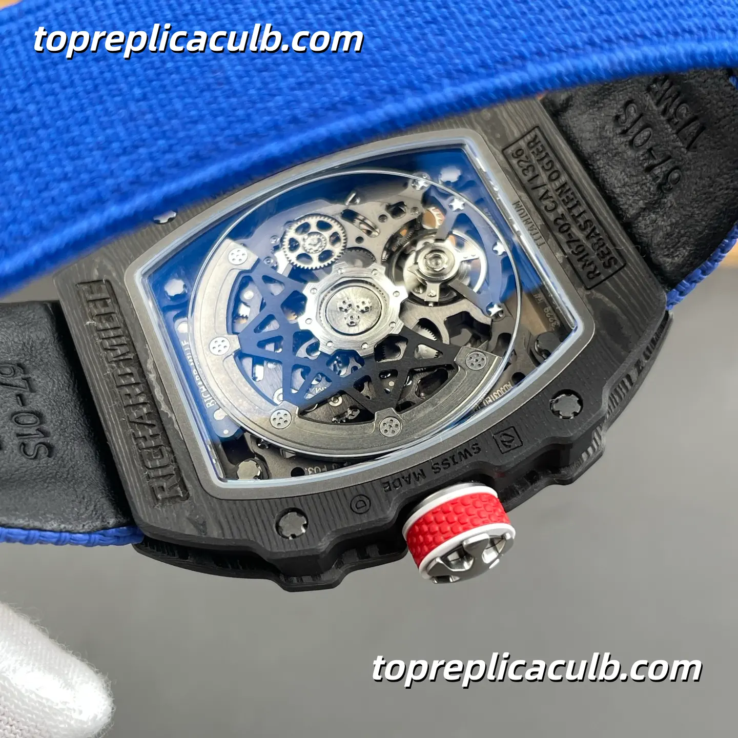 UMI Studio Richard Mille RM67-02 France Edition Black Carbon Fiber Case Skeleton Dial 47x8.8MM Blue Rubber Strap Super Clone Watch With Functional 7 O’Clock 1:1 CRMA7 Automatic Movement - Image 3