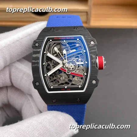 UMI Studio Richard Mille RM67-02 France Edition Black Carbon Fiber Case Skeleton Dial 47x8.8MM Blue Rubber Strap Super Clone Watch