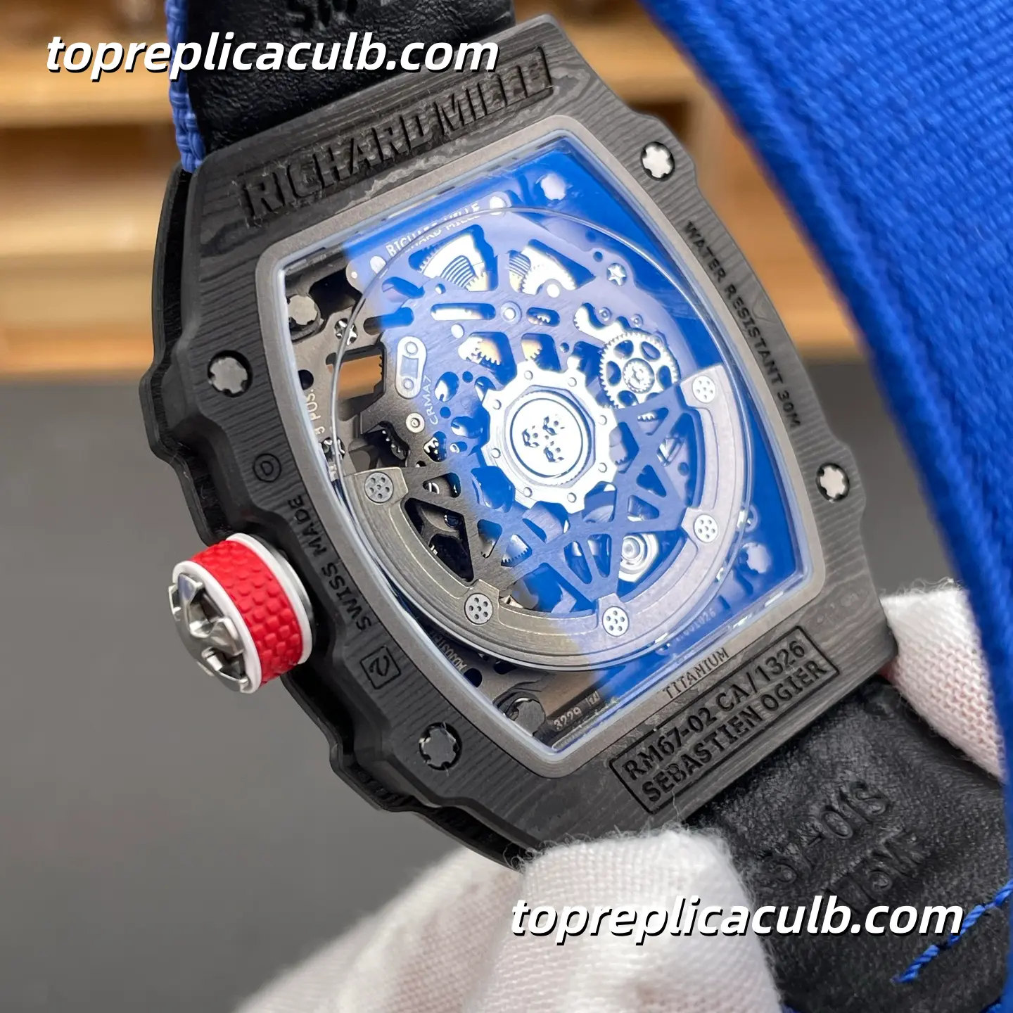 UMI Studio Richard Mille RM67-02 France Edition Black Carbon Fiber Case Skeleton Dial 47x8.8MM Blue Rubber Strap Super Clone Watch With Functional 7 O’Clock 1:1 CRMA7 Automatic Movement - Image 2